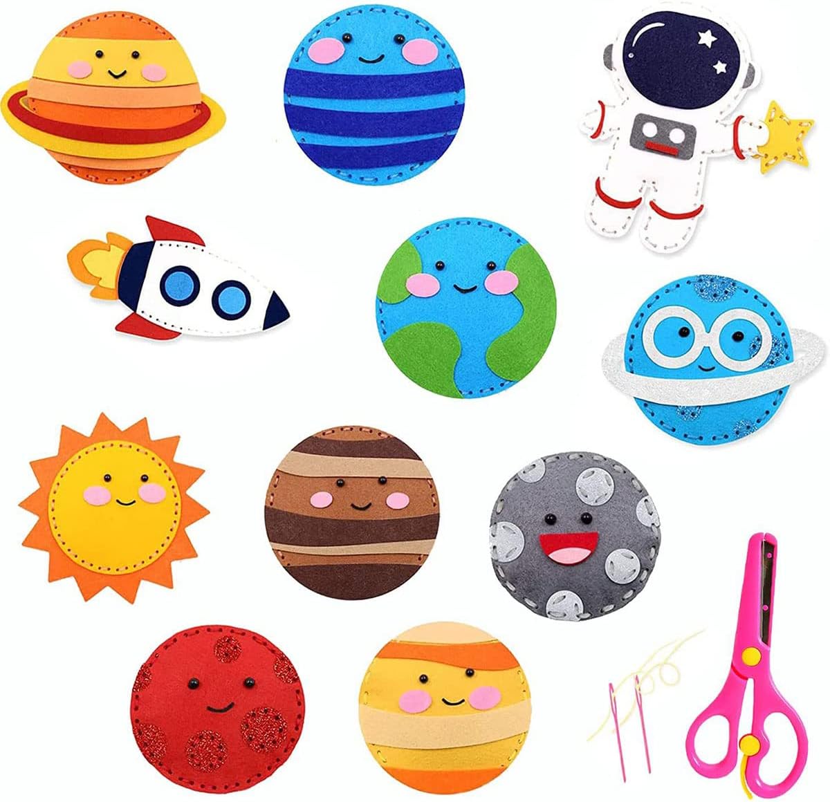 Keyohome 11pcs Space Sewing Kit for Solar System DIY Activity - Felt Toy Craft Set for Kids Beginners - Educational Toys Birthday Gift for Boys Girls
