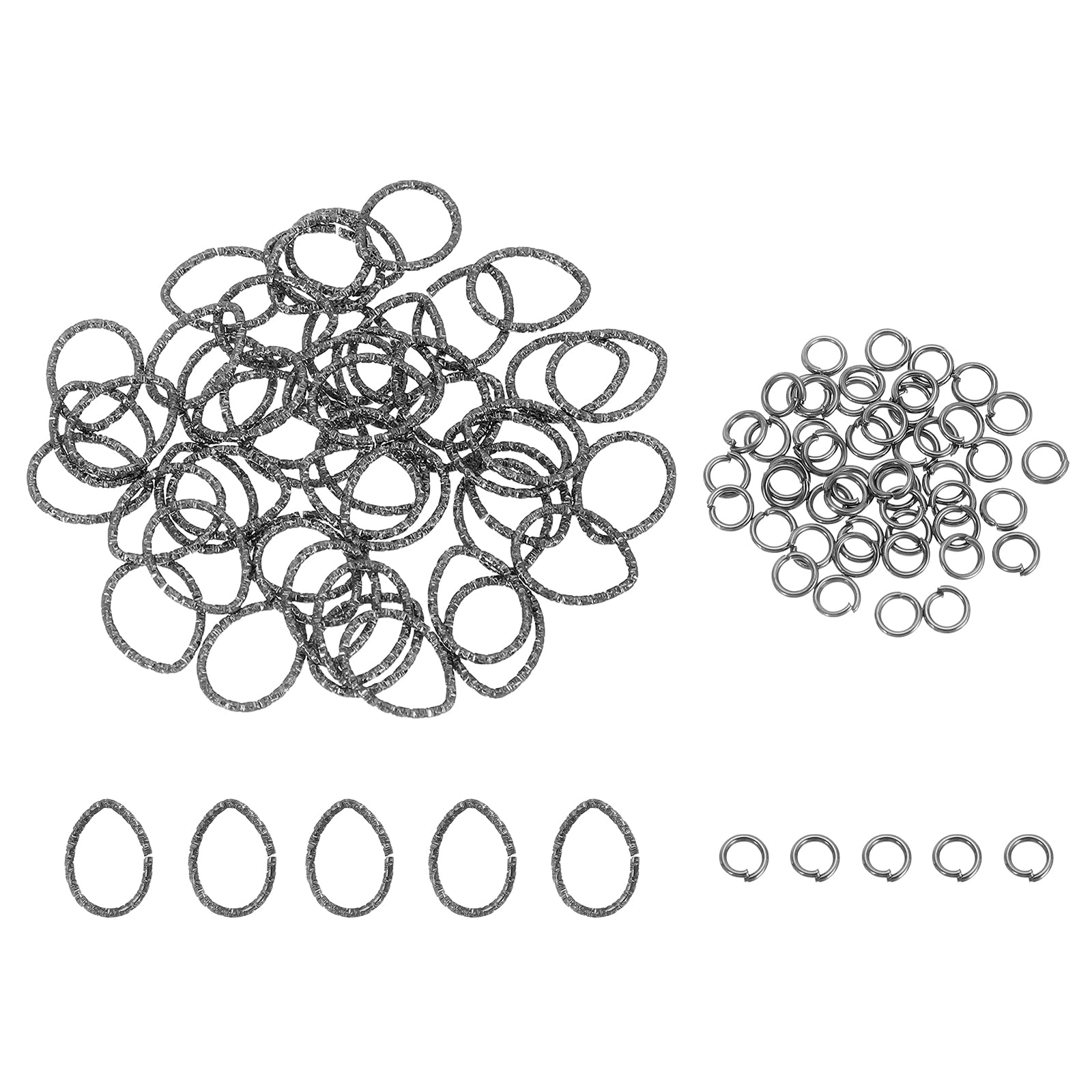 Anneaux ouverts 4mm et anneaux en relief 18mm noirs pour création de bijoux et pendentifs x100