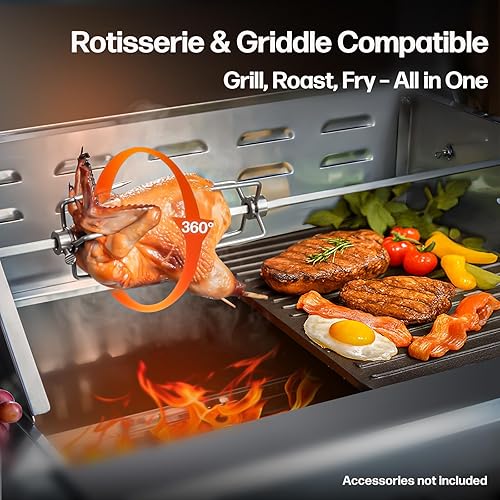 Miniatura 7 de Parrilla de barbacoa de carbón grande integrada, parrillas de carbón con bandeja elevable, capucha aislada y medidor de temperatura, parrilla de