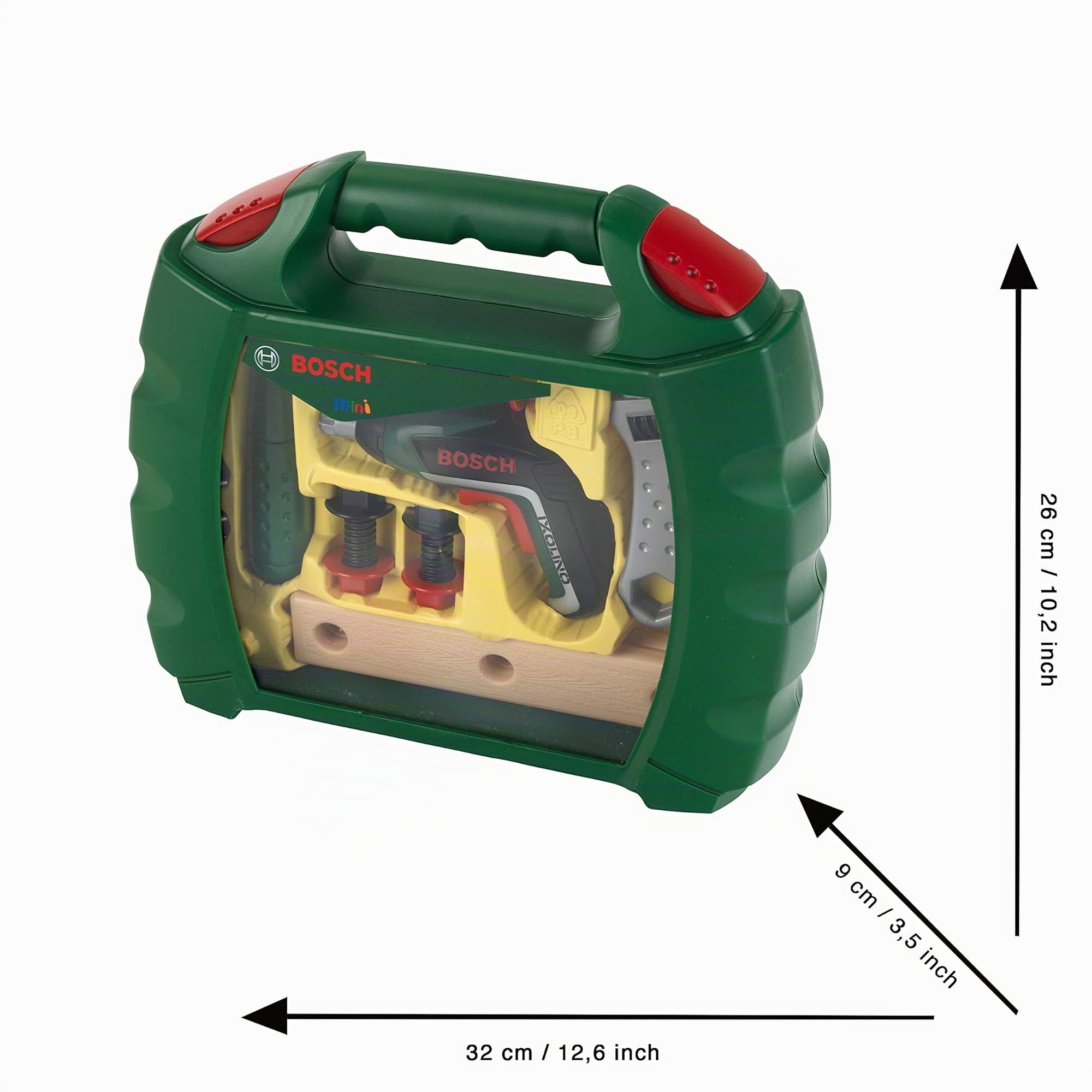 Theo Klein 8394 Mallette Outils Bosch avec visseuse électronique Ixolino II - Nombreux Accessoires : Marteau, Tournevis, clé à molette, vis, etc - Dimensions : 32 x 9 x 26 cm - pour Enfants dès 3 Ans