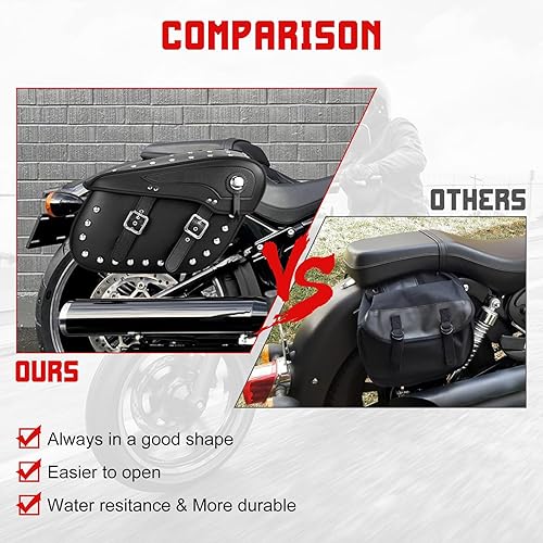 Miniatura 6 de INNOGLOW Alforjas para motocicleta, de cuero sintético, 2 unidades, bolsas laterales, estilo punk con remaches, impermeables, universales para