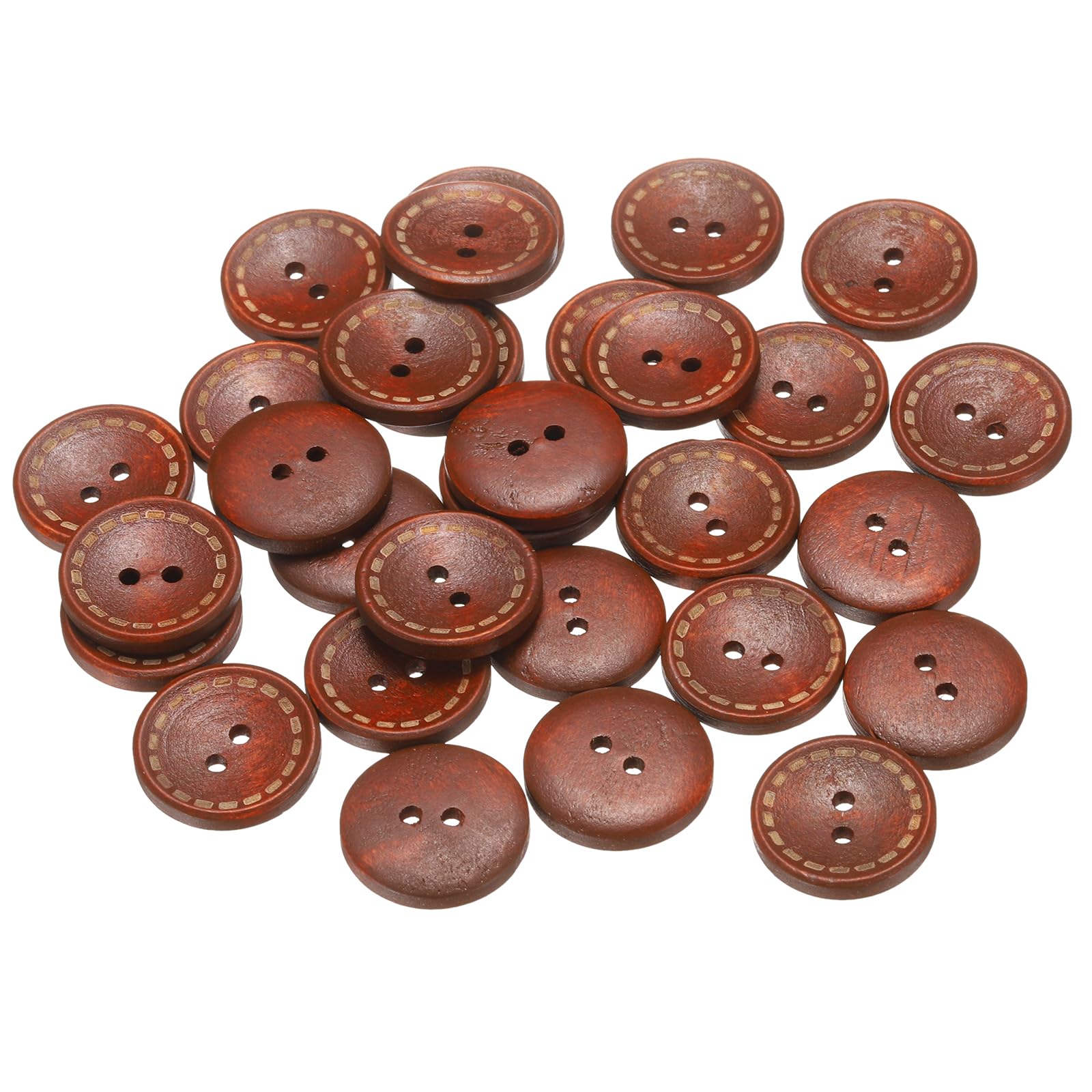 sourcing map 30pcs 36L Wooden Sewing Button 7/8"(23mm) 2 Holes Wood Round Craft Replacement Buttons for Sewing Clothing Pillow DIY Crafts Decoration, Red Brown