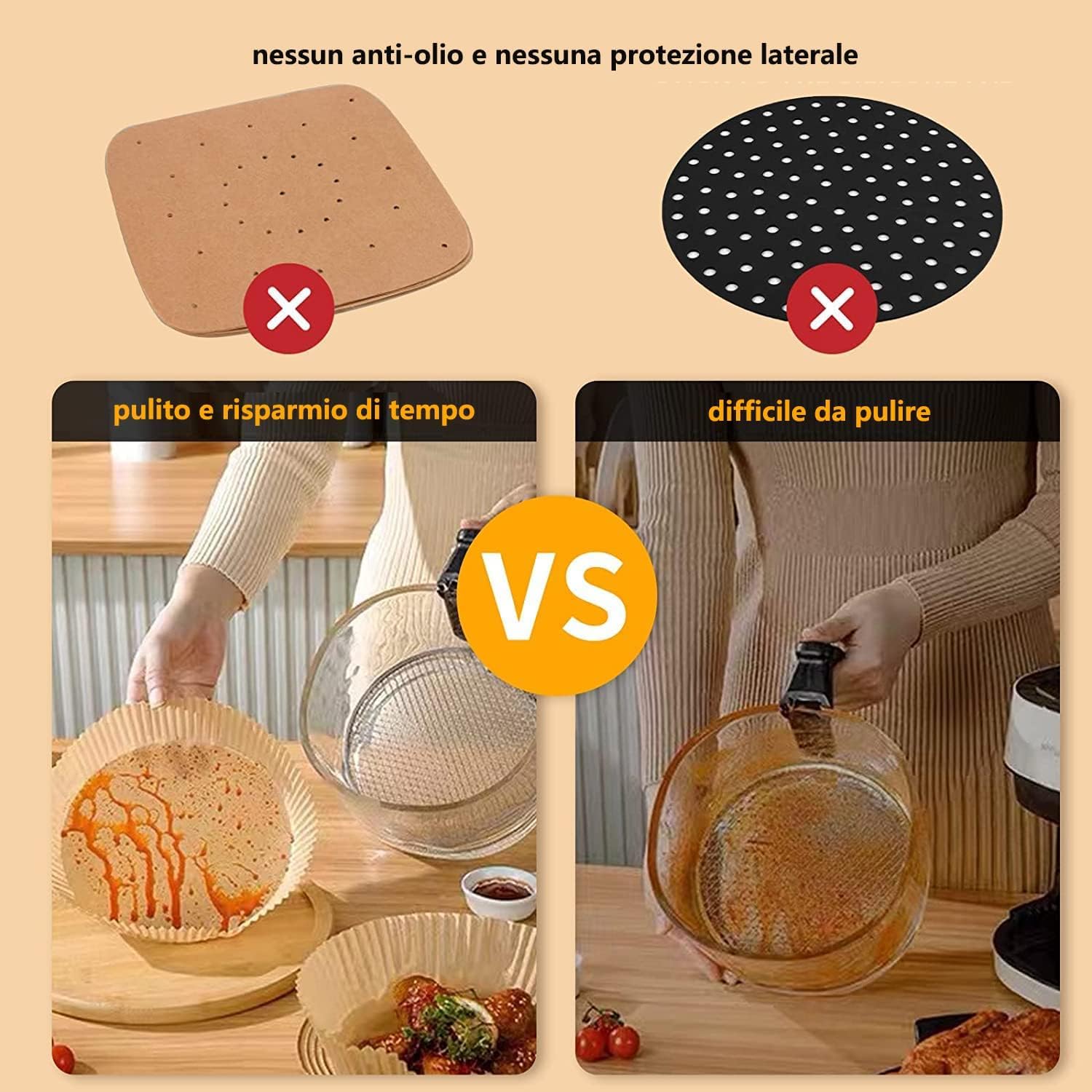 HONYAO 16 cm Fogli di Carta Forno per Friggitrice ad Aria 1,5-3,8 L, 100 Pezzi Antiaderente Usa e Getta Carta Pergamena, Impe - 3