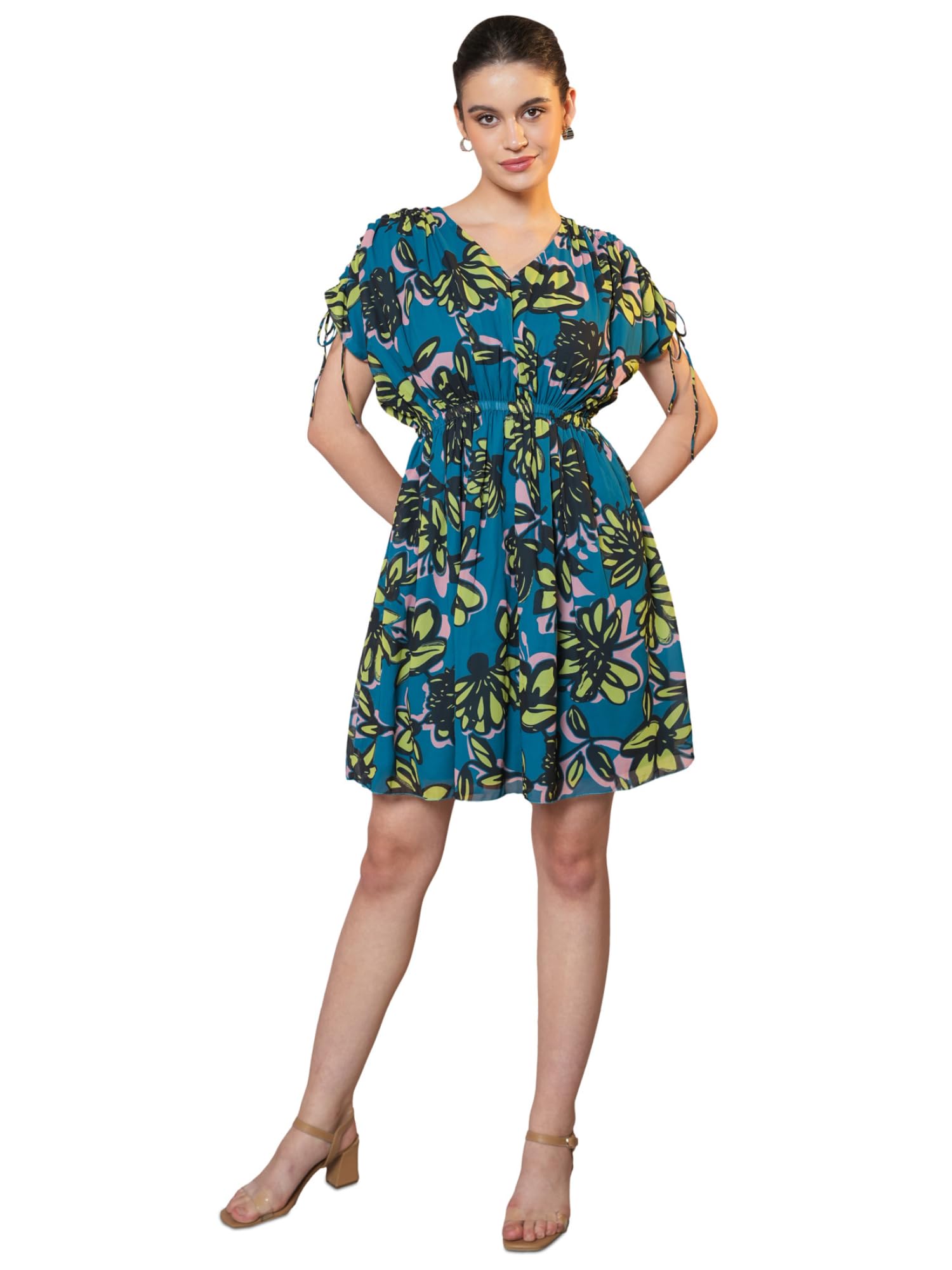Purvaja Womens Fit & Flare Above Knee Length Dress (Floe-013_Rama_X-Large)