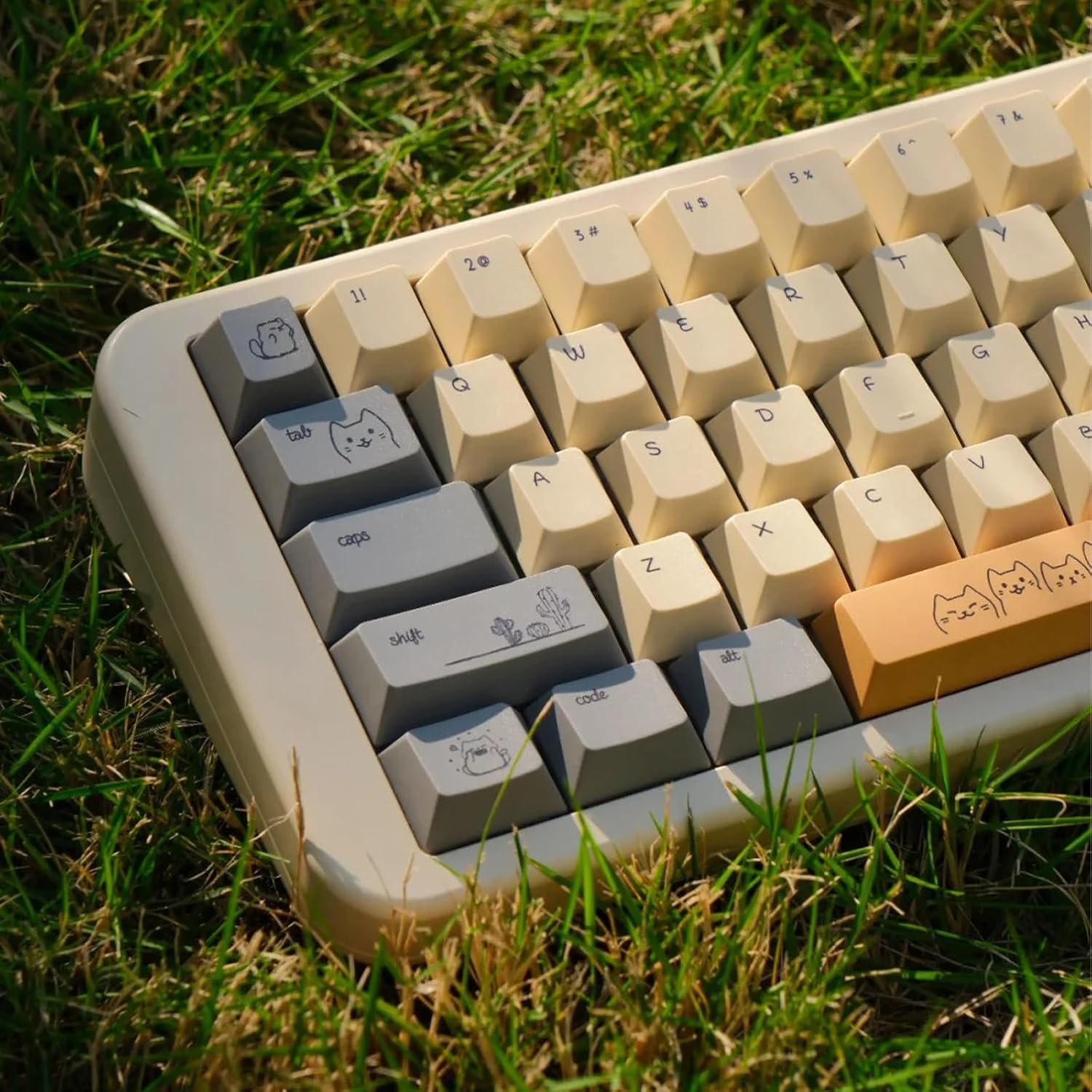 PBT Cute Cat Keycaps, 143 Keys Custom Cherry Profile Keycap, Yellow Dye-Sublimation Keyboard Caps for Cherry MX Switches Mechanical Gaming Keyboard