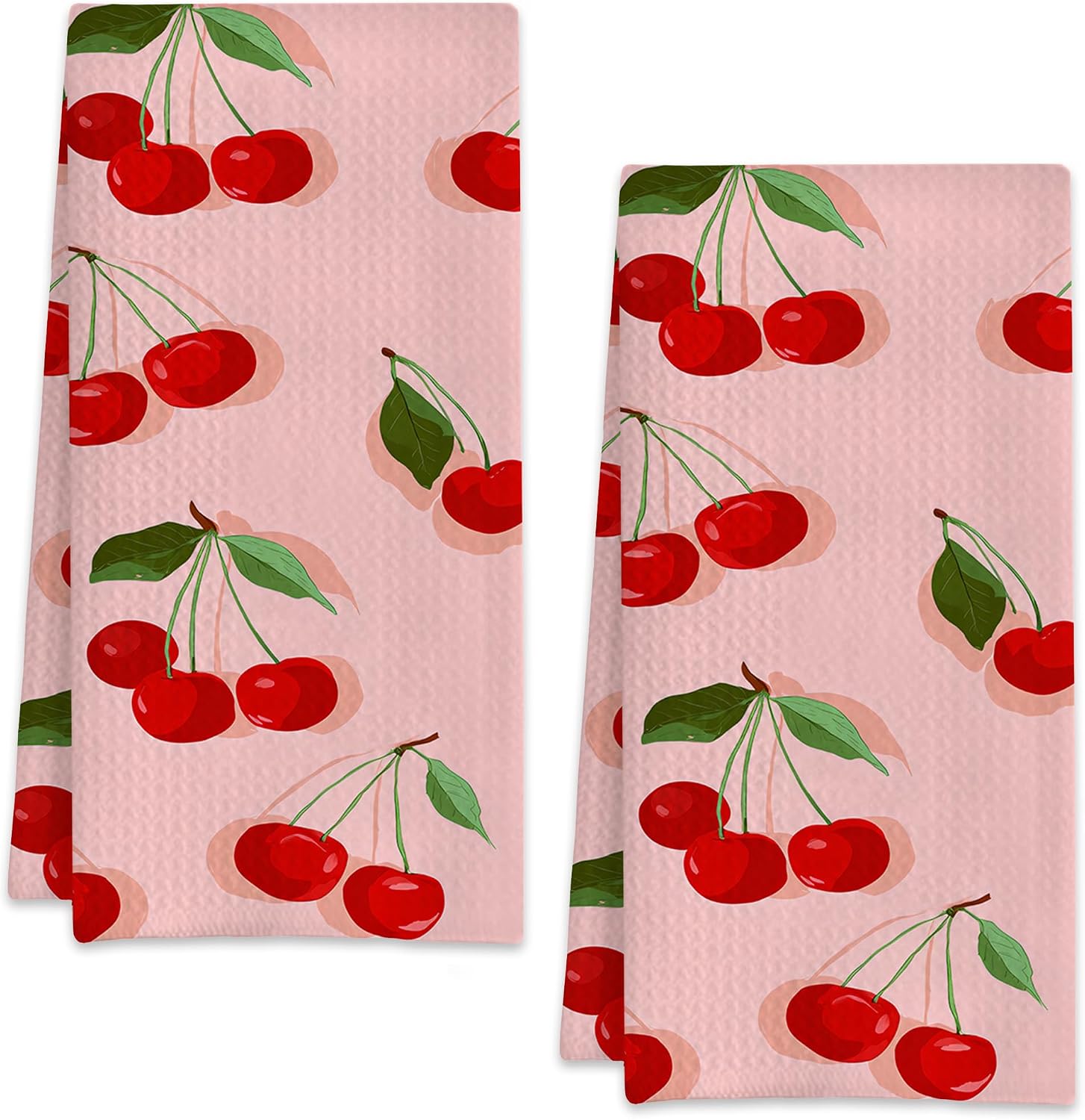 Red Cherry Fruits Hand Towels for Bathroom Set of 2,Soft Absorbent Waffle Weave Kitchen Towels Dish Towel,Decorative Bathroom Towel for Kitchen Yoga Home Decor 16X24 Inch