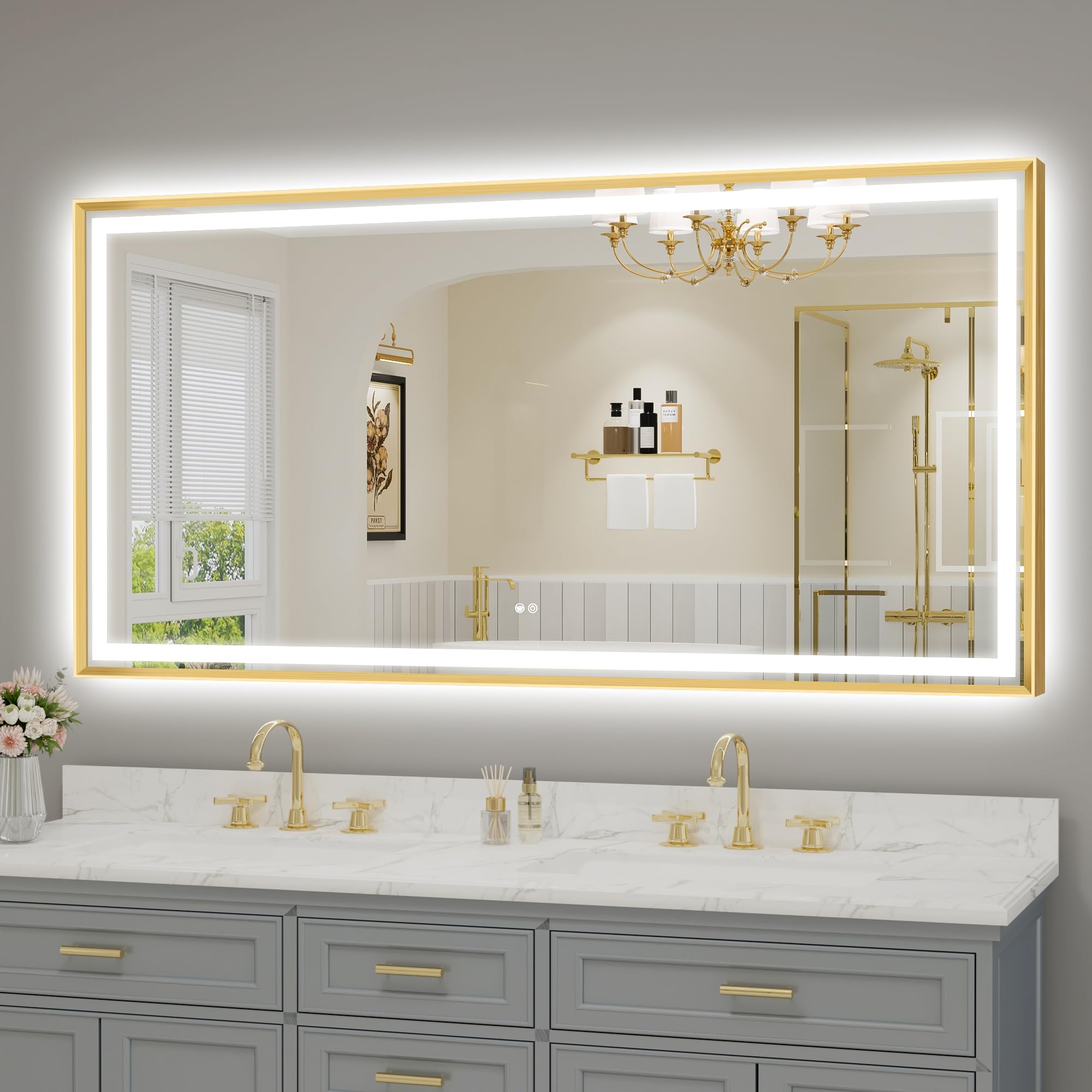 Voswdia 72x36 Brushed Gold LED Mirror