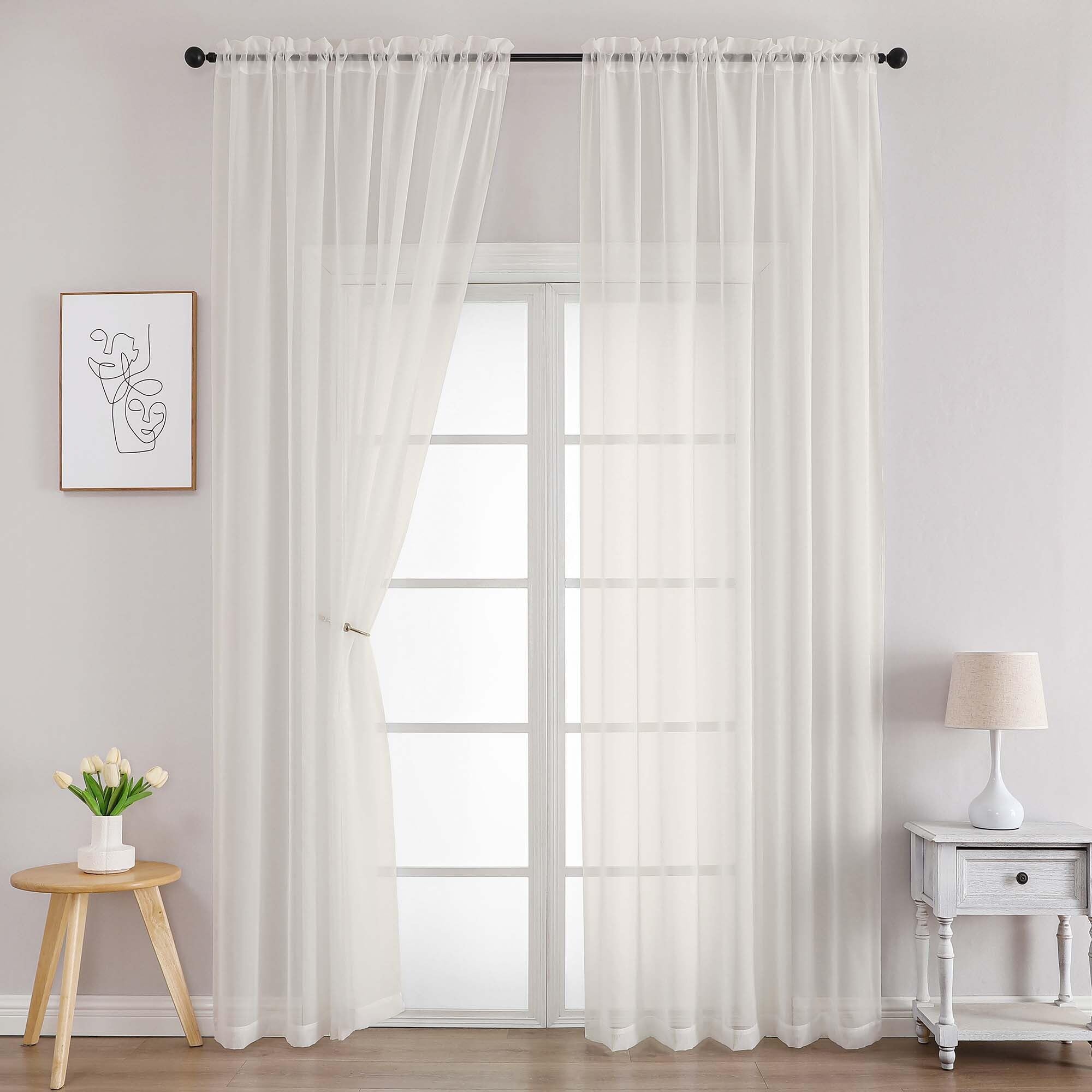 Chyhomenyc Ivory Sheer Curtains 96 Inches Long 2 Panels, Light Filtering Ivory Curtains for Living Room, Soft Gentle Voile Rod Pocket Bedroom Window Drapes, 59Wx96L Inch, 2PCS