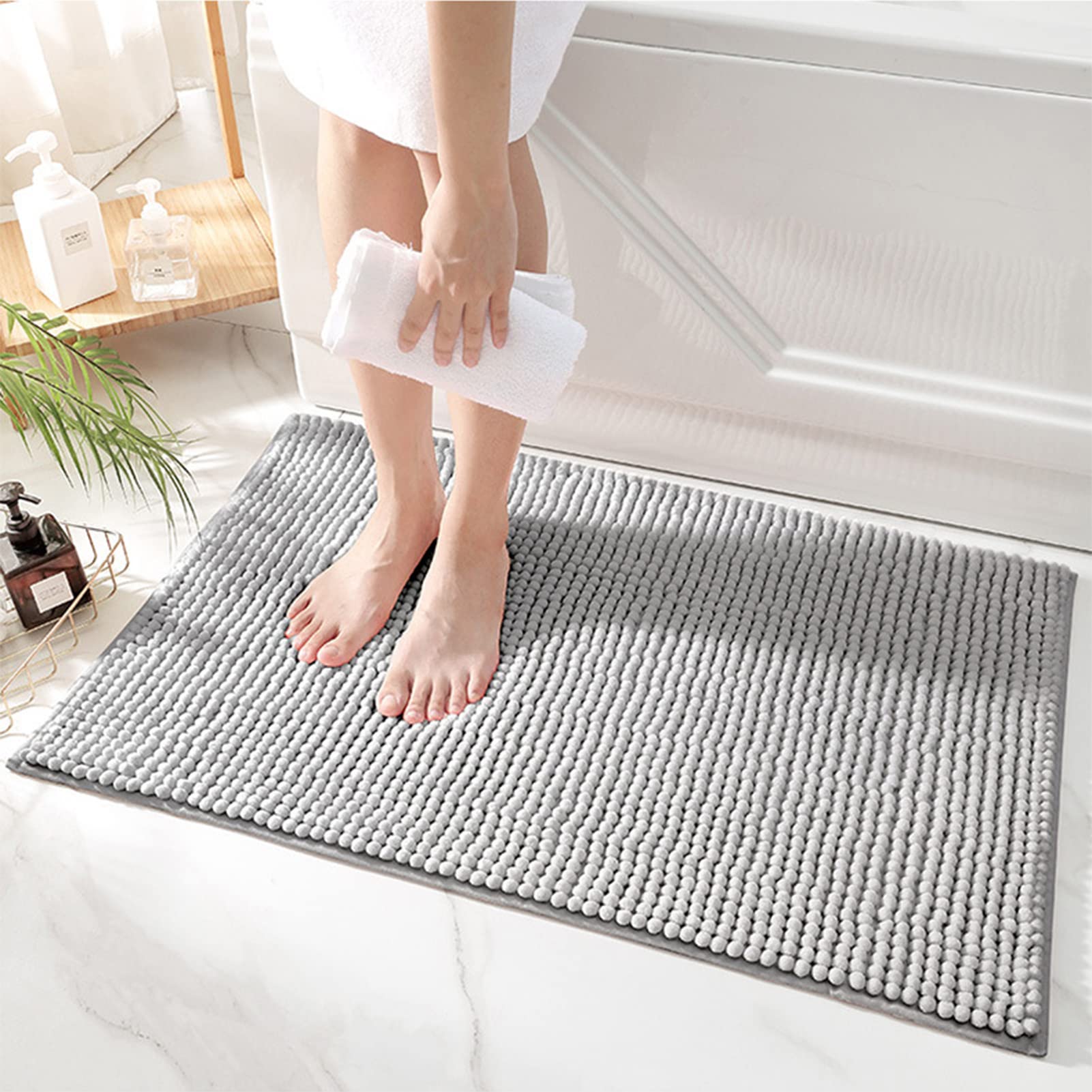 Chenille Fußmatten, Saugfähige Rutschfeste Maschinenwaschbare Teppiche in Haushaltsbädern, Geeignet für Schlafzimmer, Badezimmer, Küchen, Eingangsbereiche,J,40 * 60