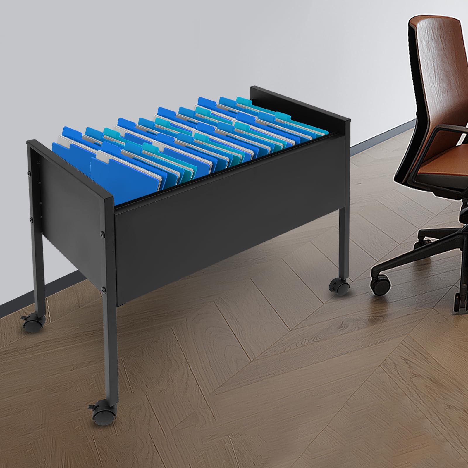 Armadietto mobile con 4 ruote, per ufficio, 70 x 37 x 60 cm, in acciaio per cartelle sospese, capacità di carico 30 kg, per uffici, sale conferenze, sale studio, nero
