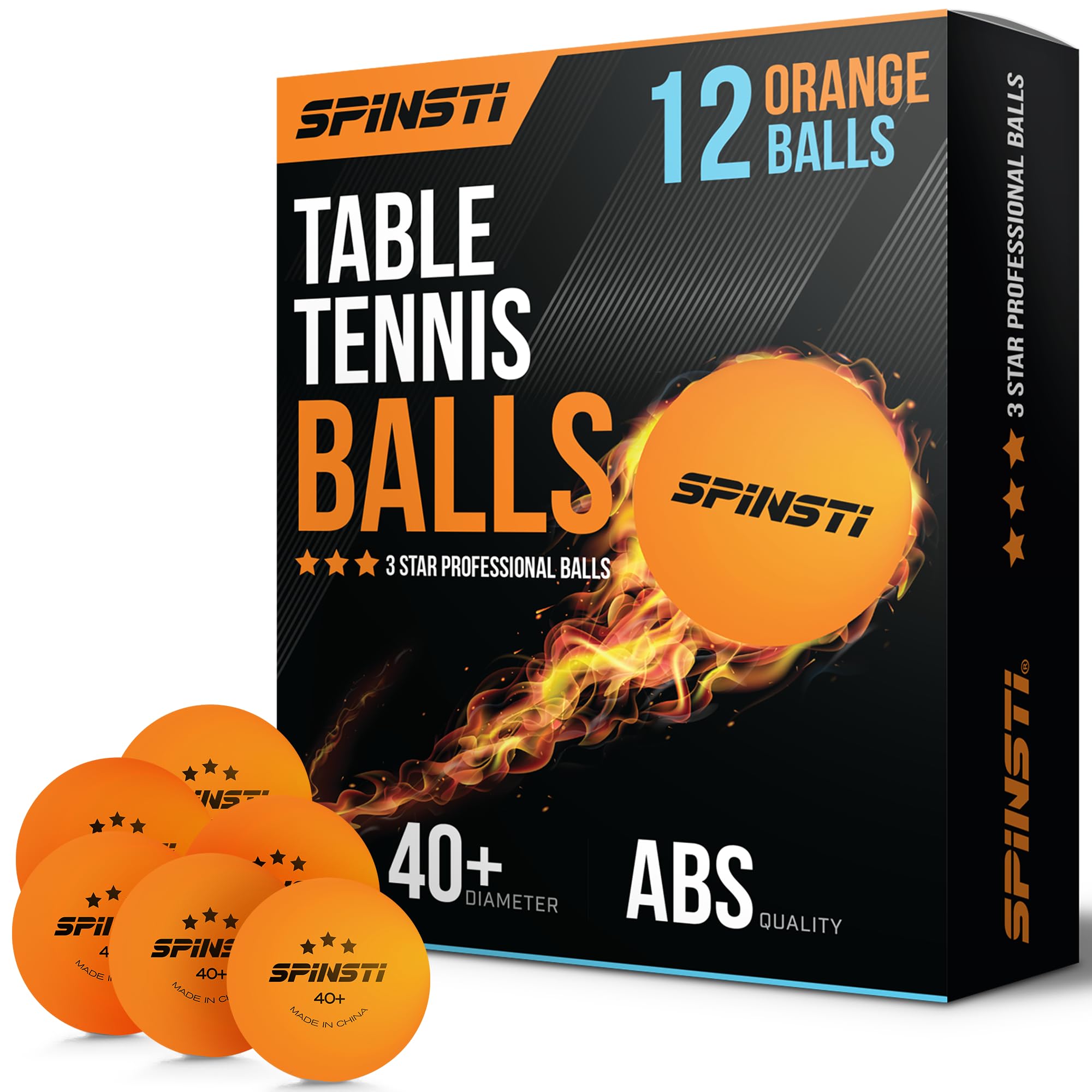 Premium Table Tennis Balls 40+mm Professional 3 Star ABS Quality (White/Orange) High-Performance Ping Pong Balls for Indoor & Outdoor Sports Spherical & Celluloid-Free