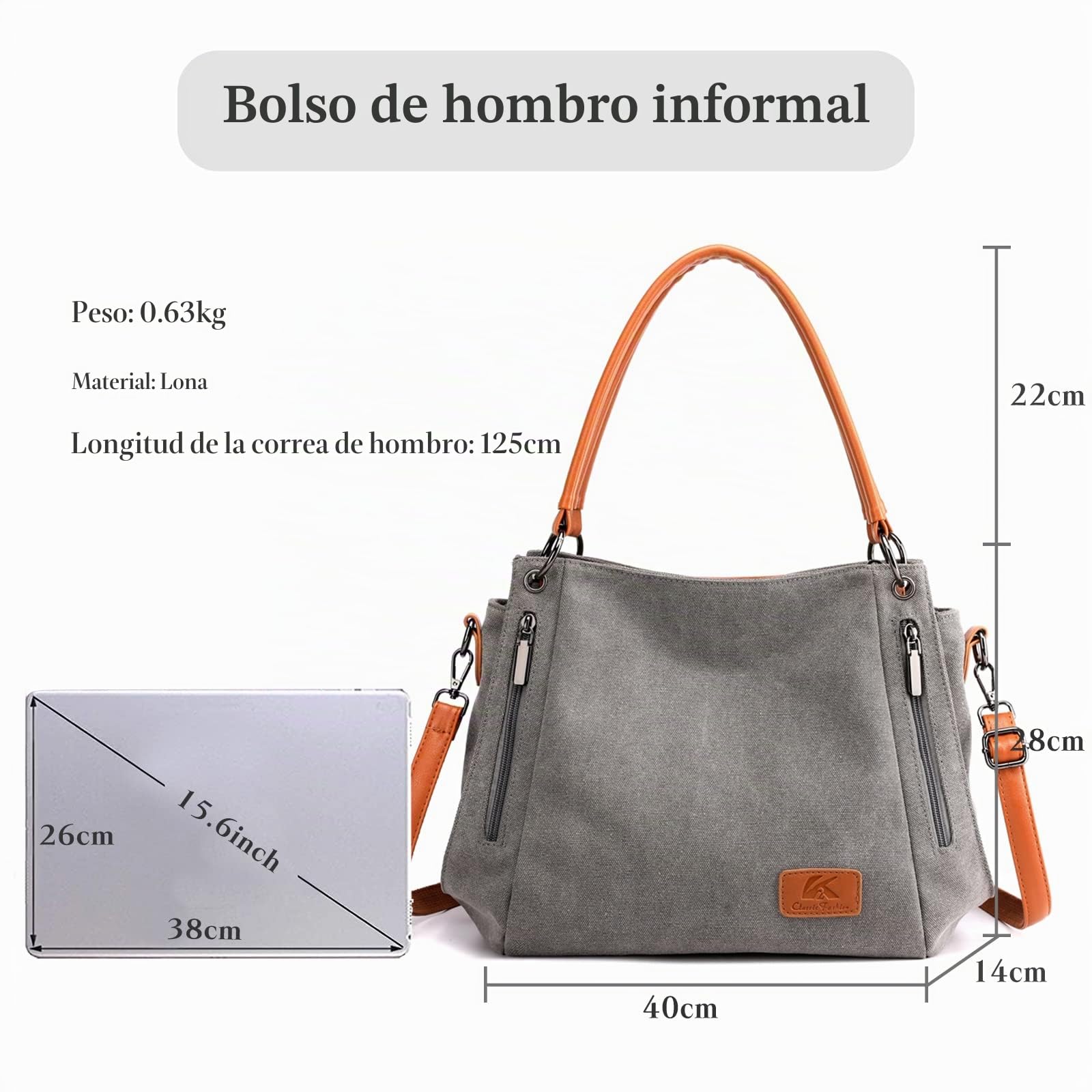 CORIOS Retro Bolso de Mano para Mujer Bolso de Hombro Lona Bolso Bandolera Gran Capacidad Bolso Tote Bolsa Shopper Multifuncional Bolsa de Ocio para Trabajo Compras Citas Viajes Gris