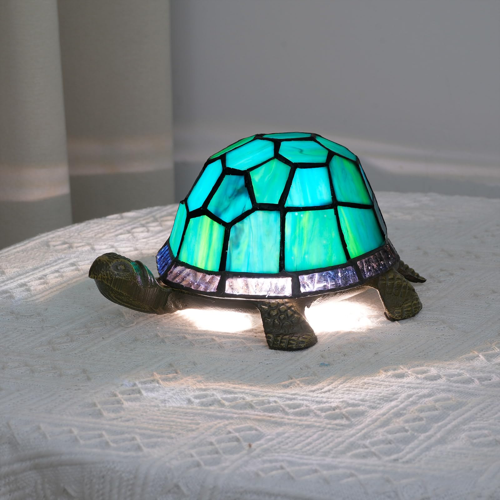 NUODITOS Turtle Night Light Tiffany Style Stained Glass Accent Lamp Kids Gifts Bedside Table Lamp Home Decor Small Nightstand Desk Lamp - Image 2