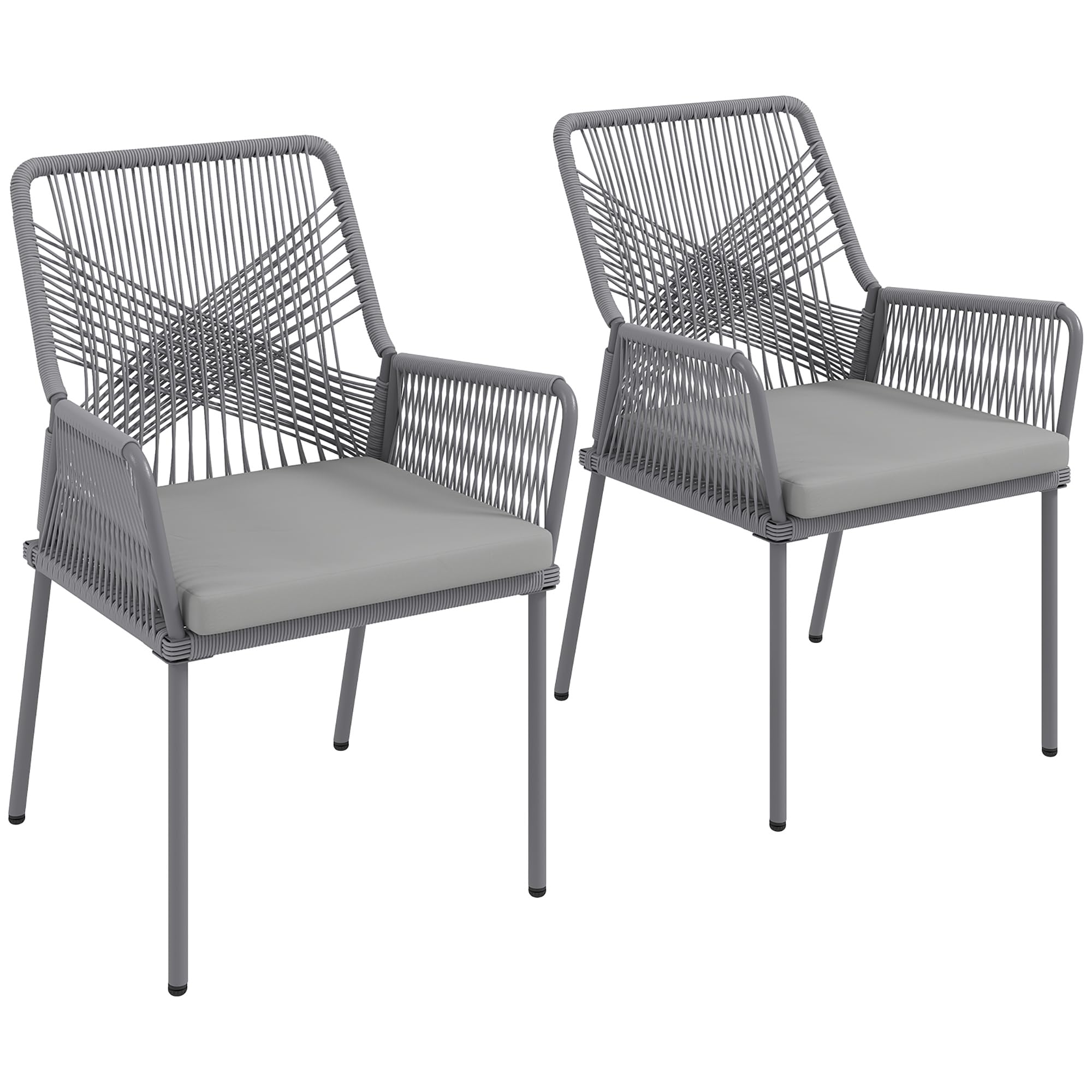 Outsunny Gartenstuhl Armlehne Abnehmbare Rückenlehne 2er Set Dunkelgrau