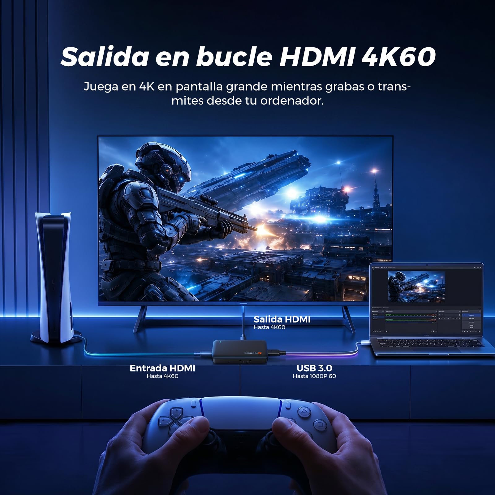 NearStream Tarjeta de Captura de Video HDMI 2.0 & USB 3.0, Capturadora de Video para Streaming, 4K Passthrough &1080P 60FPS Captura para PC/MAC/Cámaras/PS4/PS5/Switch/Xbox Series X/S/OBS