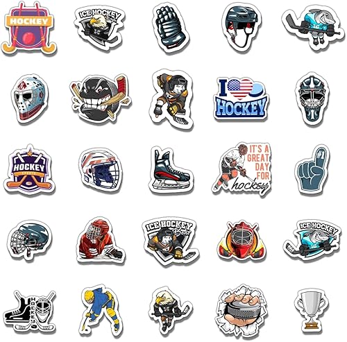 Miniatura 3 de Paquete de 50 calcomanías de hockey sobre hielo para botellas de agua, vinilo impermeable, portátil, equipaje, álbumes de recortes, divertidos