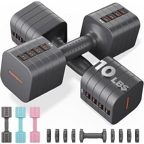 FEIERDUN 5-in-1 Adjustable Dumbbell Set of 2, 20LBS/10LBS Hand Weights for Women, 1s-Adjust Dual-Stable Dumbbell Set for Women Home Gym & Outdoor