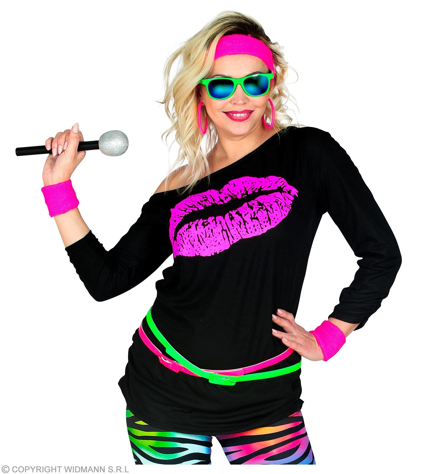 W WIDMANN MILANO Party Fashion - T-Shirt 80s fashion girl, koszulka bez rękawów, Kiss Lips, disco fever, kostiumy fantazyjne