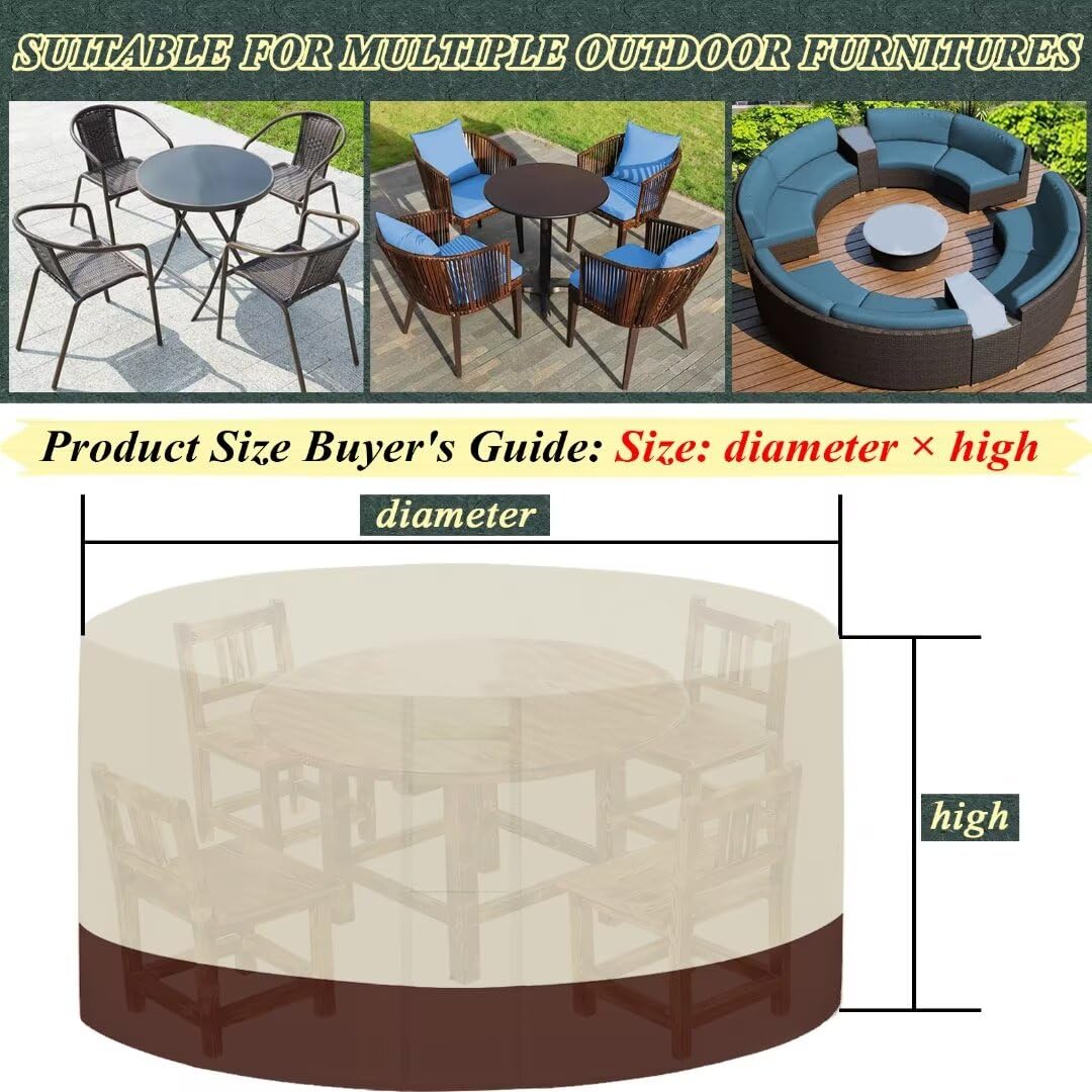 Copertura per Mobili da Giardino Rotonda Copertura per Tavolo Esterno Impermeabile Coperture Antipolvere Tessuto Oxford 420D Copri Tavolo da Patio Beige Marrone 200x95cm