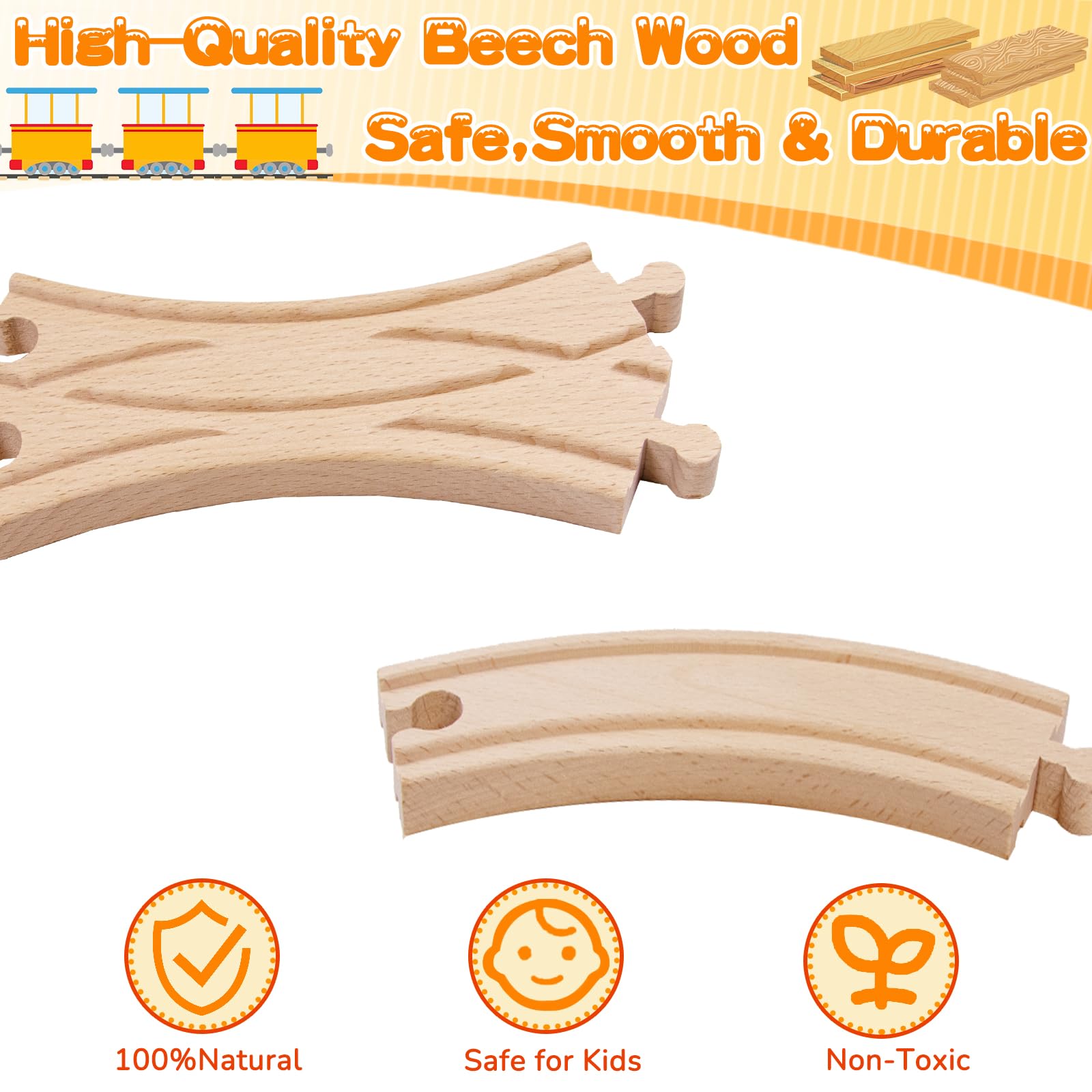 Juego de rieles de madera, compatible con todos los accesorios de tren de madera y rieles de madera, resistente y duradero, juego de ampliación para maquetas, juego creativo para niños a partir de 3