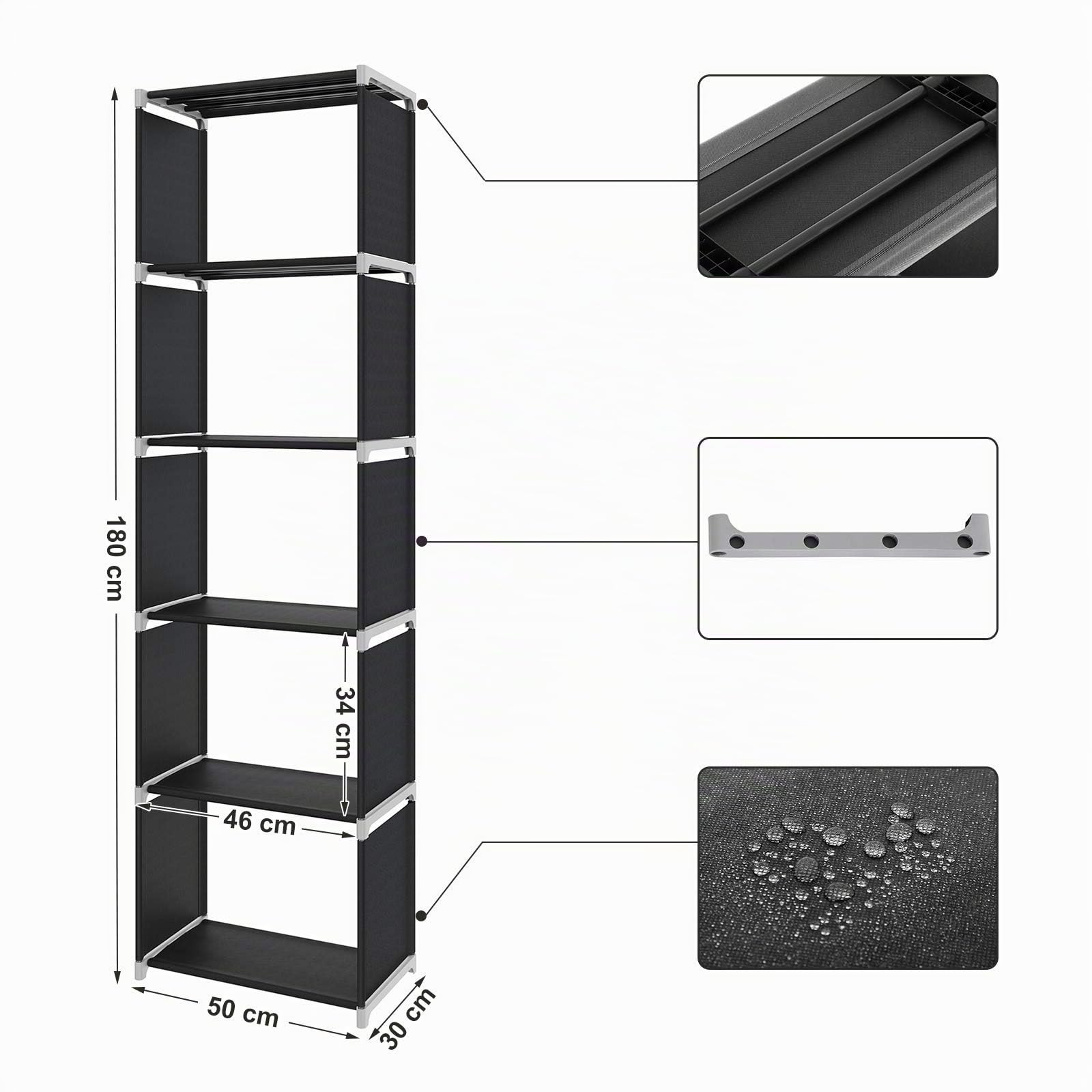 SONGMICS Aufbewahrungsregal, BÜcherregal mit 5 Ebenen, Organizer fÜr Kleidung, jede Ablage mit bis zu 5 kg belastbar, 50 x 30 x 180 cm, fÜr Wohnzimmer, Schlafzimmer, Ankleidezimmer, schwarz LSN15H