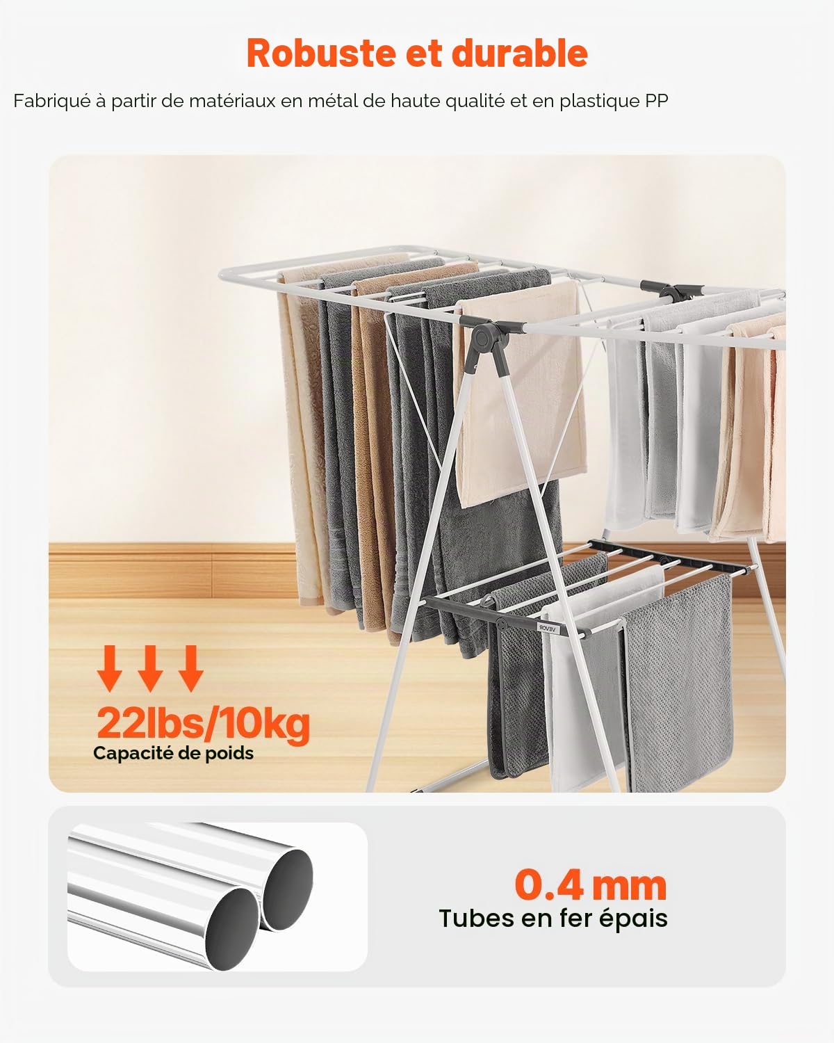 VEVOR Étendoir à Linge Pliable, Séchoir à Linge sur Pied à 2 Niveaux, avec Pinces à Chaussettes et 21 Barres de Séchage, en Métal, Stable, Réglable en Hauteur, pour Extérieur et Intérieur, Blanc