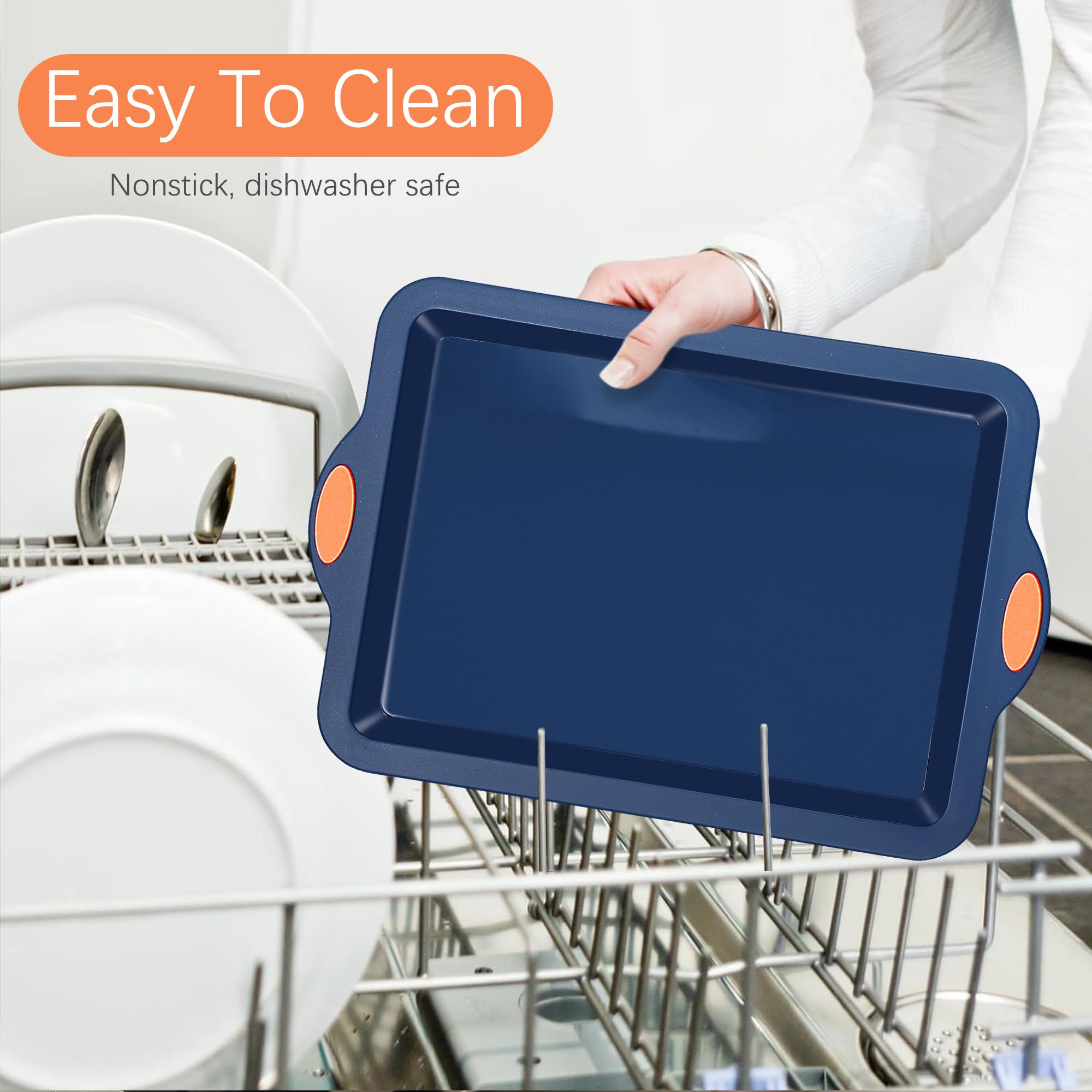 To encounter Silicone Baking Pans Set, 4 Pieces Nonstick Bakeware Set with Baking Pans, Baking Sheets, Cookie Sheets, Cake Pan with Metal Reinforced Frame More Strength, Navy Blue