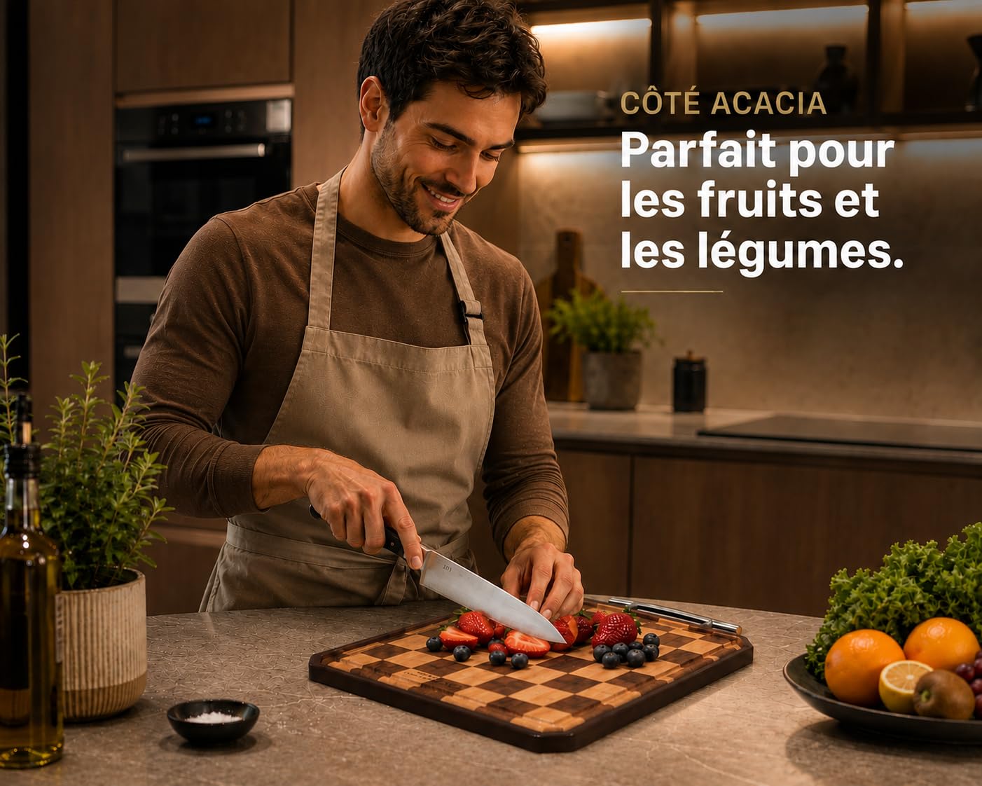 Planche à découper en titane et Bois d'Acacia Double Face