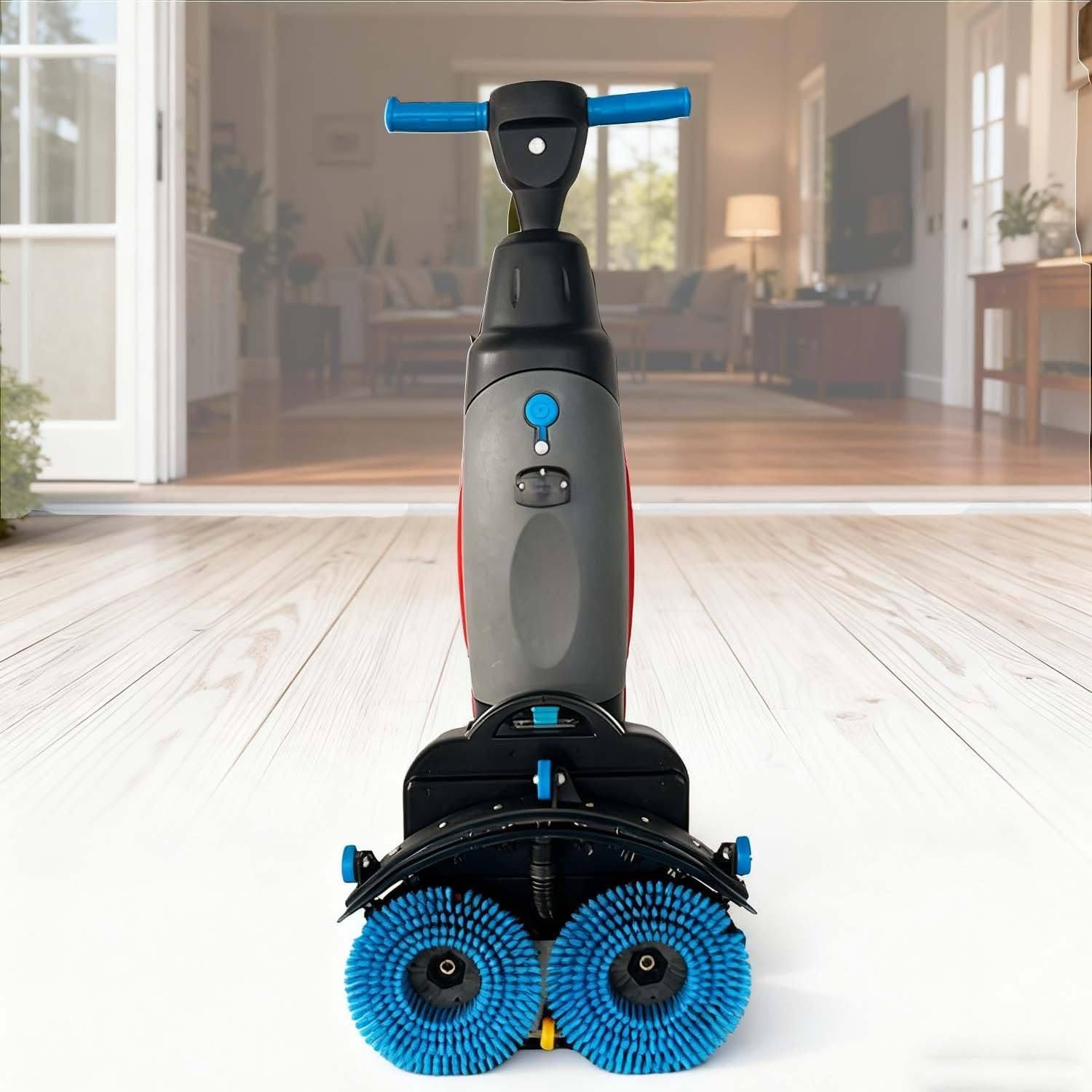 Lavapavimenti Professionale Portatile Grey | Doppie Spazzole Rotanti, Testina Girevole a 360°, Copertura Di 120 M²/H, 240 Giri/Min, Per Casa, Ufficio, Bagno