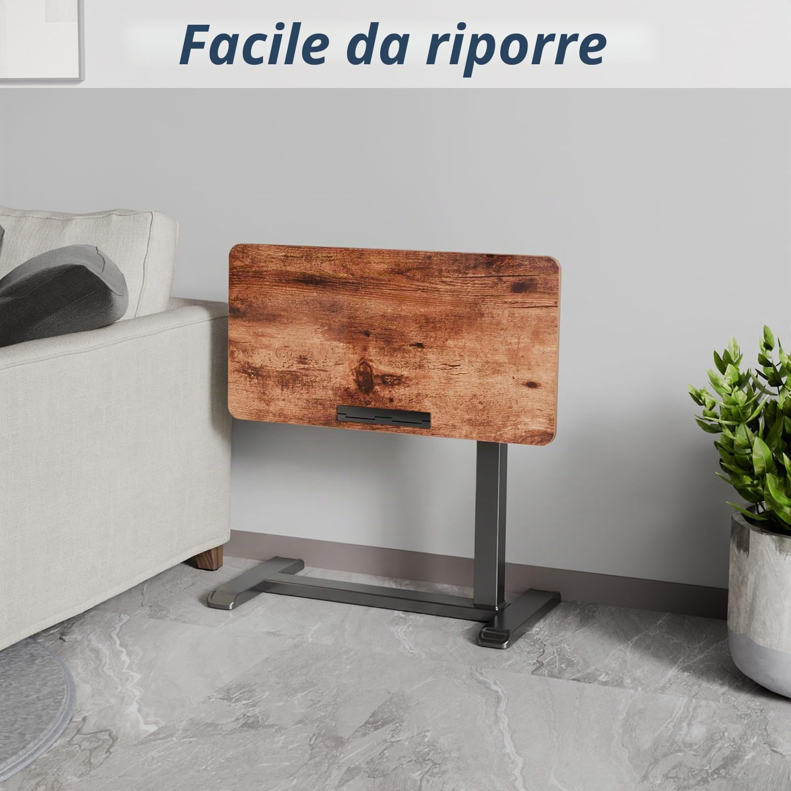 ETHU Tavolo da appoggio regolabile in altezza, 71-107 cm, per computer portatile con piano reversibile, tavolino mobile con ruote nascoste, 77 x 40 cm, per ufficio, soggiorno (marrone)