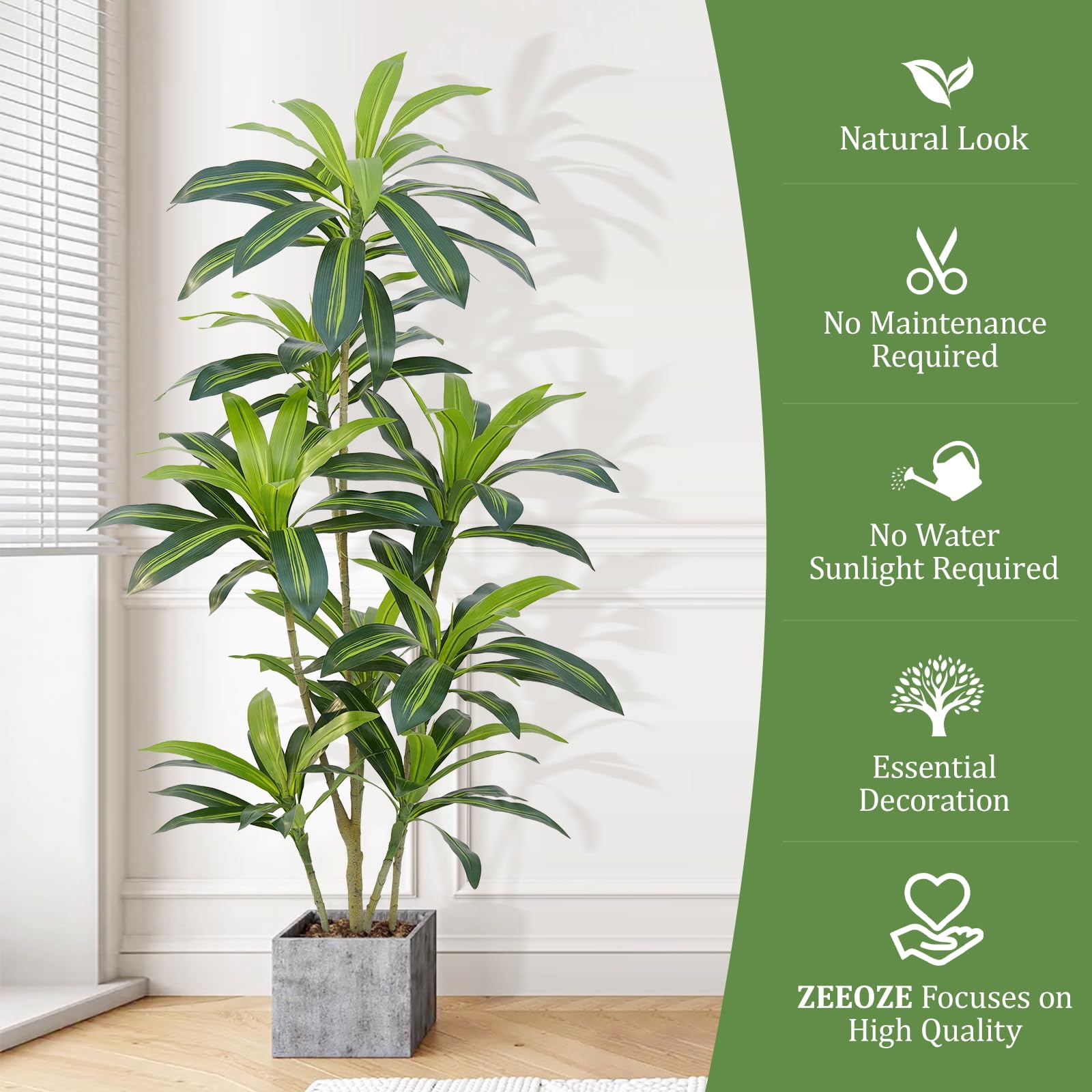 Dracaena Künstlicher Baum 150cm Künstliche Pflanzen Dracaena Kunstpflanzen Groß mit Schwarz Pflanzer Kunstpflanzen wie echt für Drinnen Haus Wohnzimmer Dekoration Schlafzimmer Büro (1 Stück)