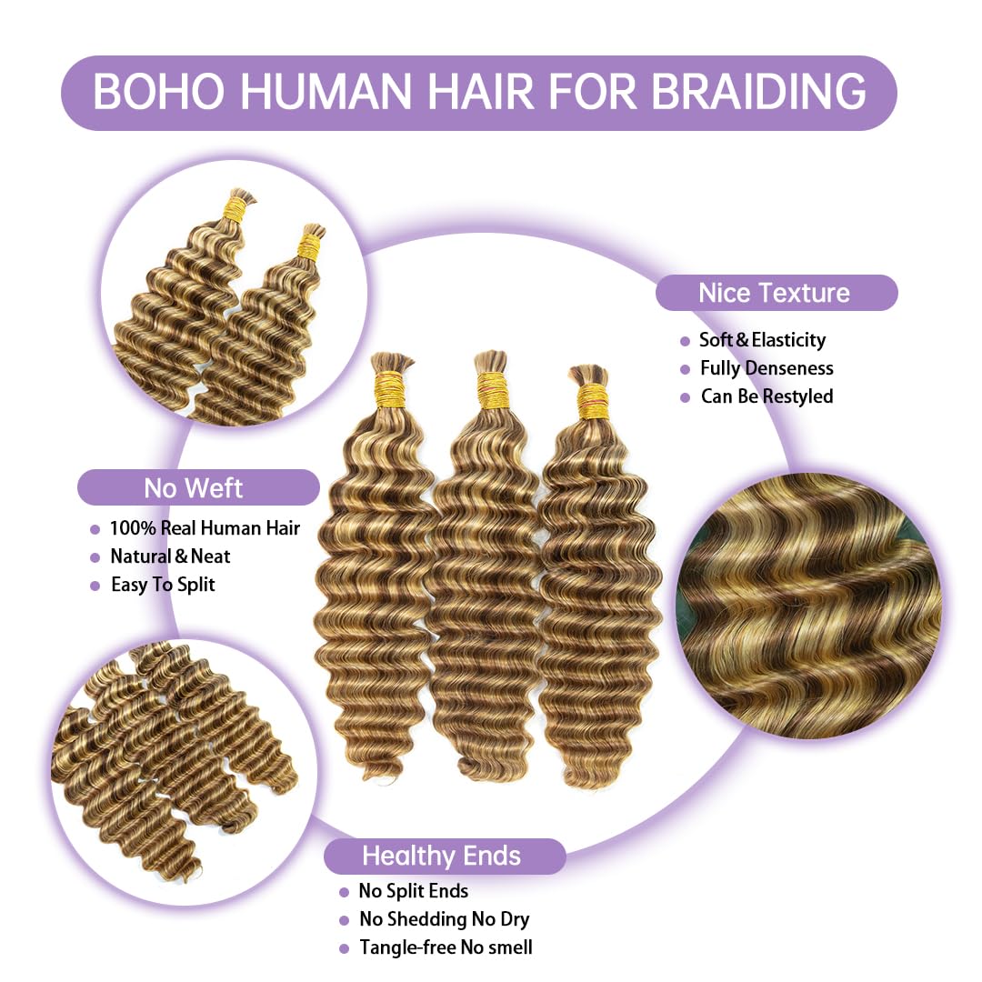 YWIGS 100% Human Hair Boho Braiding Hair 100g No-Weft Bundles