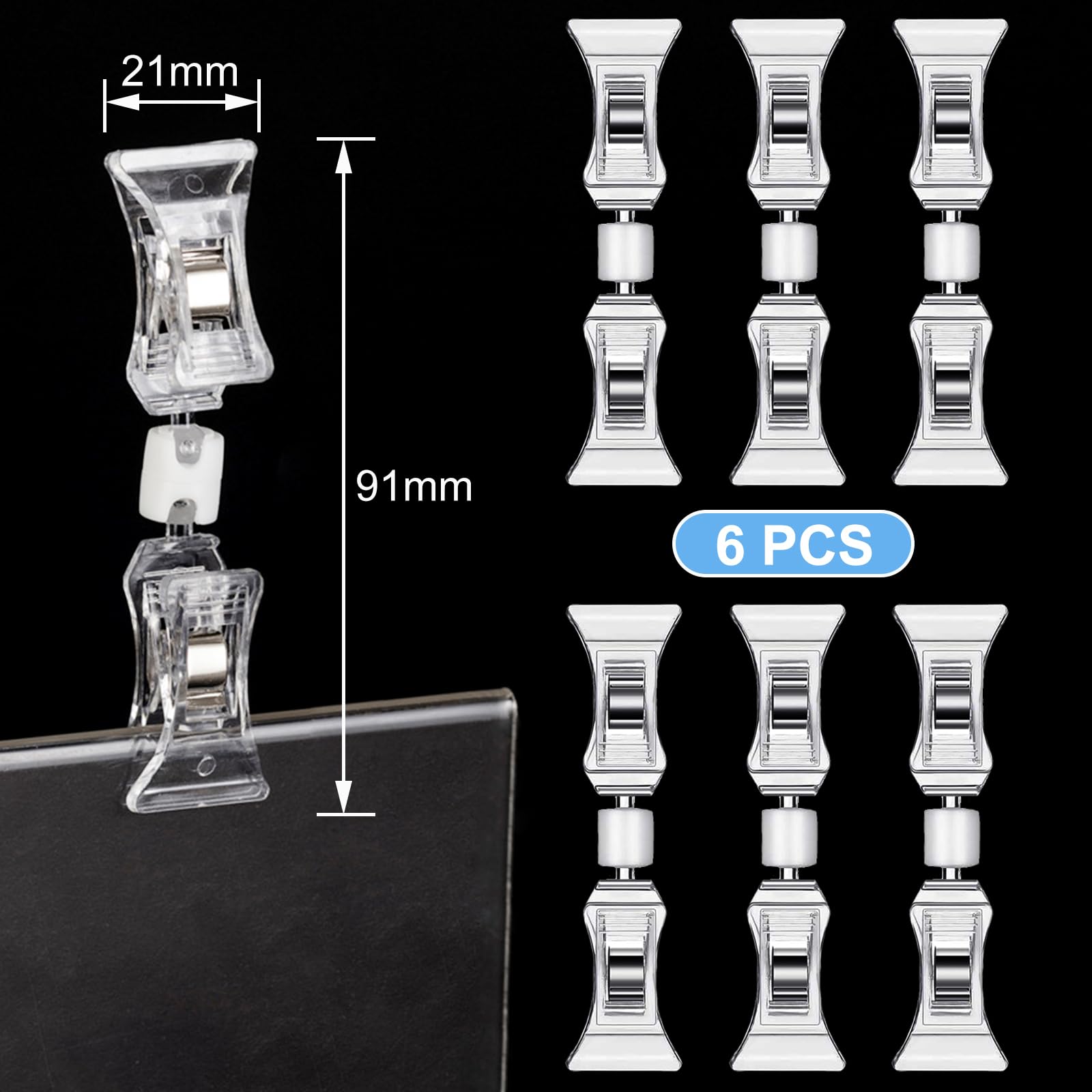 Lot de 4 supports d'étiquettes de prix à clip - Double clips rotatifs - Porte-cartes de table - Transparent - Pour le marché aux puces - Support de photo Lot de 4 supports d'étiquettes de prix à clip - Double clips rotatifs - Porte-cartes de table - Transparent - Pour le marché aux puces - Support de photo