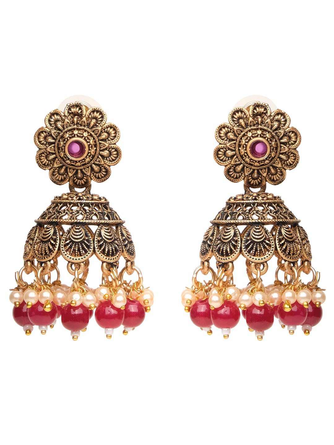XPNSV Luxury Gold Chakriya Beaded Jhumka Earrings | Anti Tarnish, Light Weight, Diwali Special Jewellery for Women, Girls and Her (Red) (B0CL4L84Q6) Amazon Price History, Amazon Price Tracker