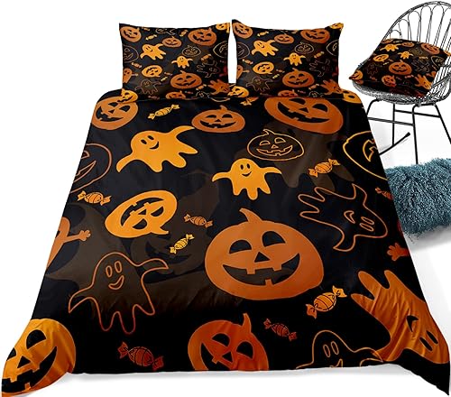 Miniatura 194 de Pumpkin Bedding Halloween Duvet Cover Set Funny Evil Pumpkin Pattern Design Black Halloween Bedding Set Queen 1 Duvet Cover 2 Pillowcases
