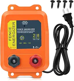 Energizador elétrico de cerca PE2, carregador elétrico de cerca de 2 km/8 hectares, carregadores de cerca de gado de 0,1 Joule para conter cães, gado e evitar a invasão de animais selvagens, laranja