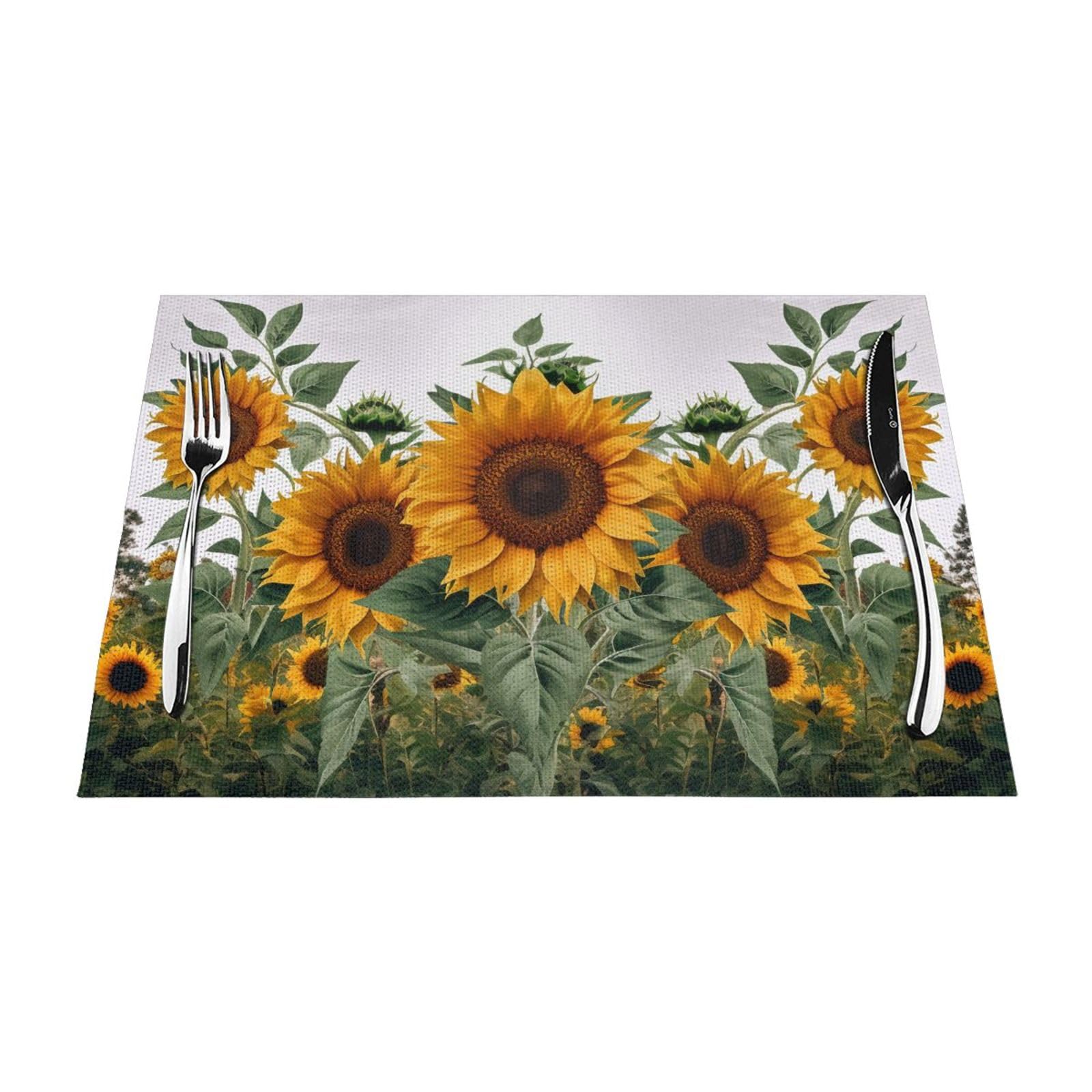 Sunflowers Printed PVC Placemat 1 PCS for Kitchen Dining Table Heat-resistand Washable Table Mats 18x12 in