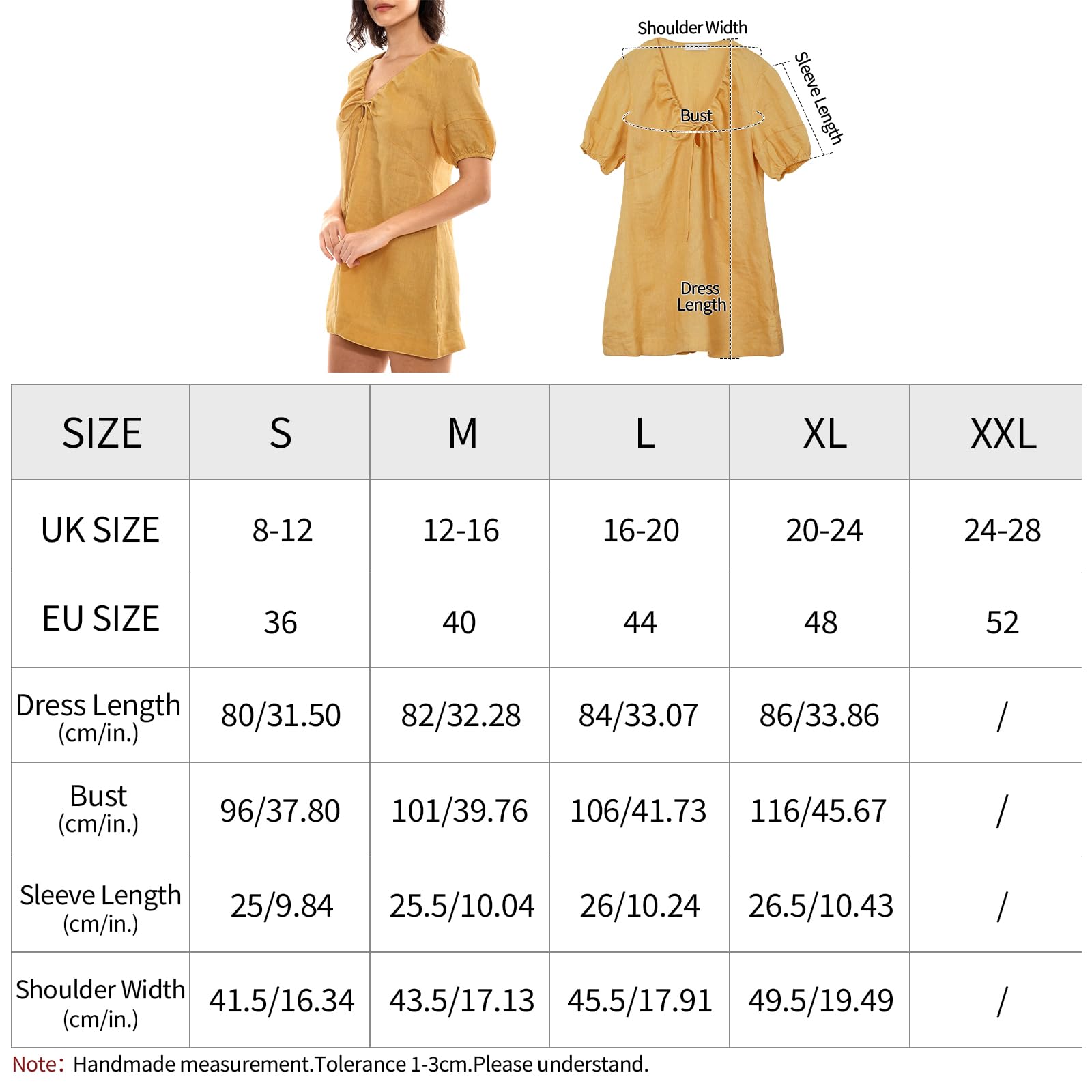 Amazhiyu Robe d'été en lin pour femme - Mini robe d'été - Courte - Coupe trapèze - Robe de plage - Col en V - Manches courtes - Élégante