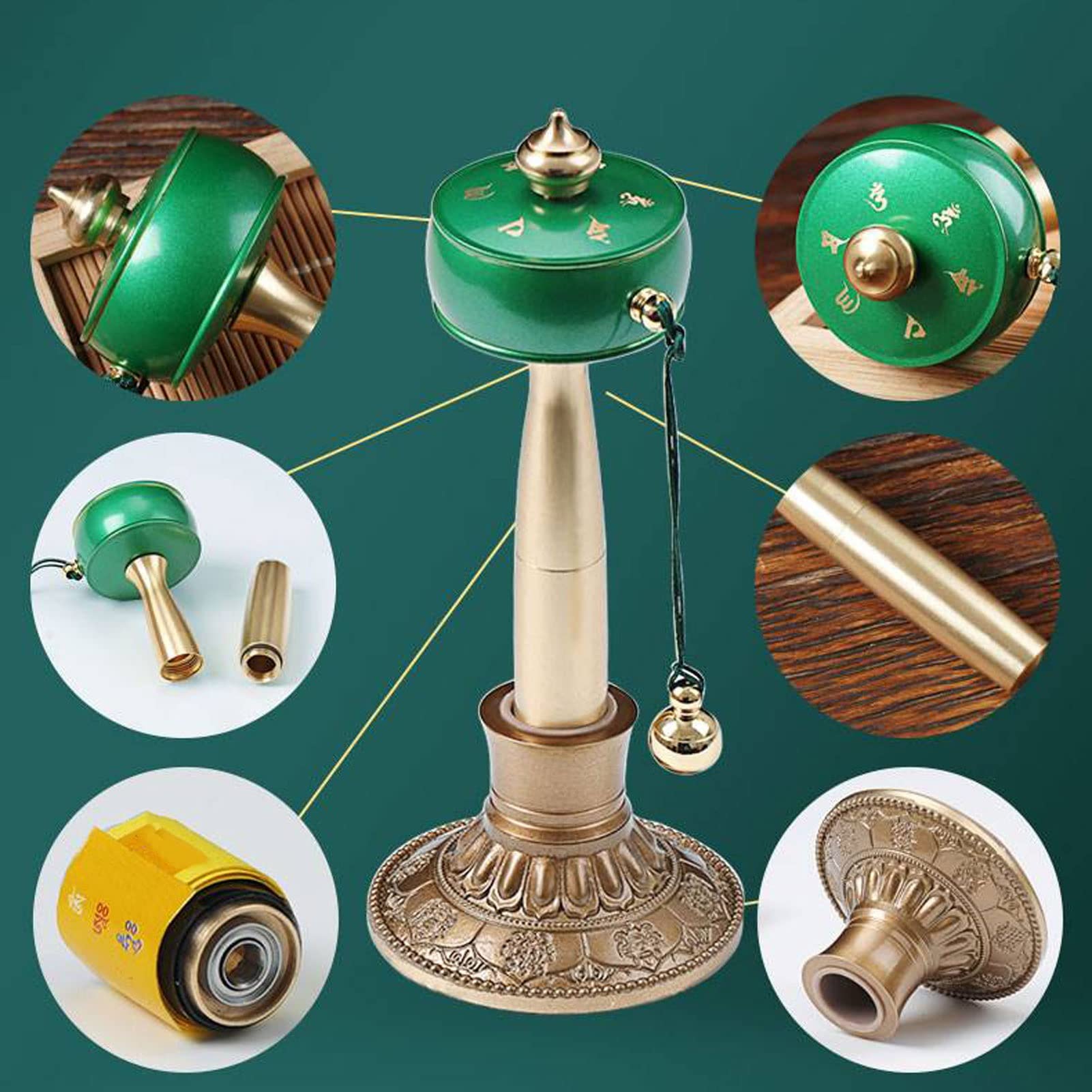 Buddyjski ręczny modlitewnik, buddyjskie koło modlitewne z korbką, używane do modlitwy, błogosławieństwa, medytacji, jogi(Brass)