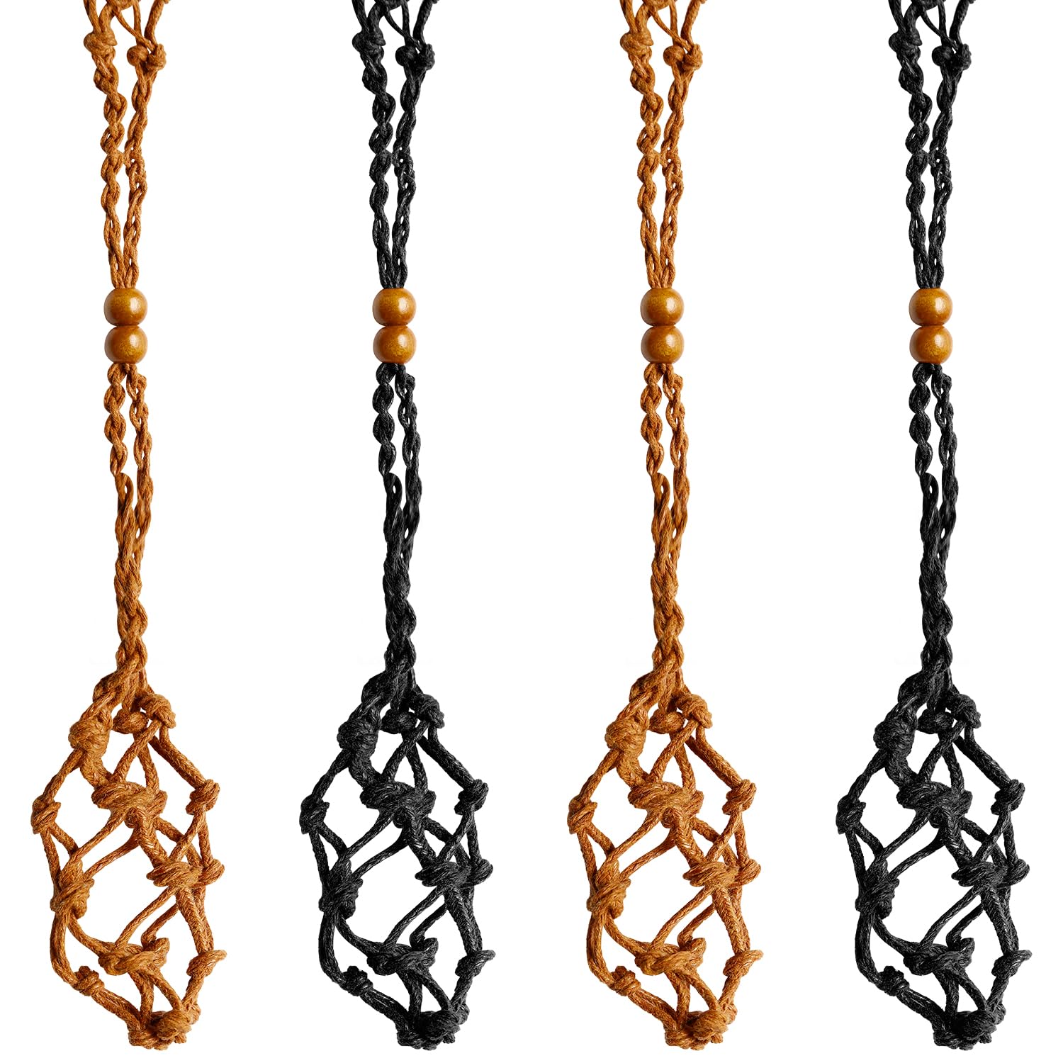 Bojueshaw 4pcs Crystal Necklace Holder,Adjustable Cord Cage Fish Netted Necklace Cord,Braided Netted Holder Rope for DIY Jewelry Making Accessories
