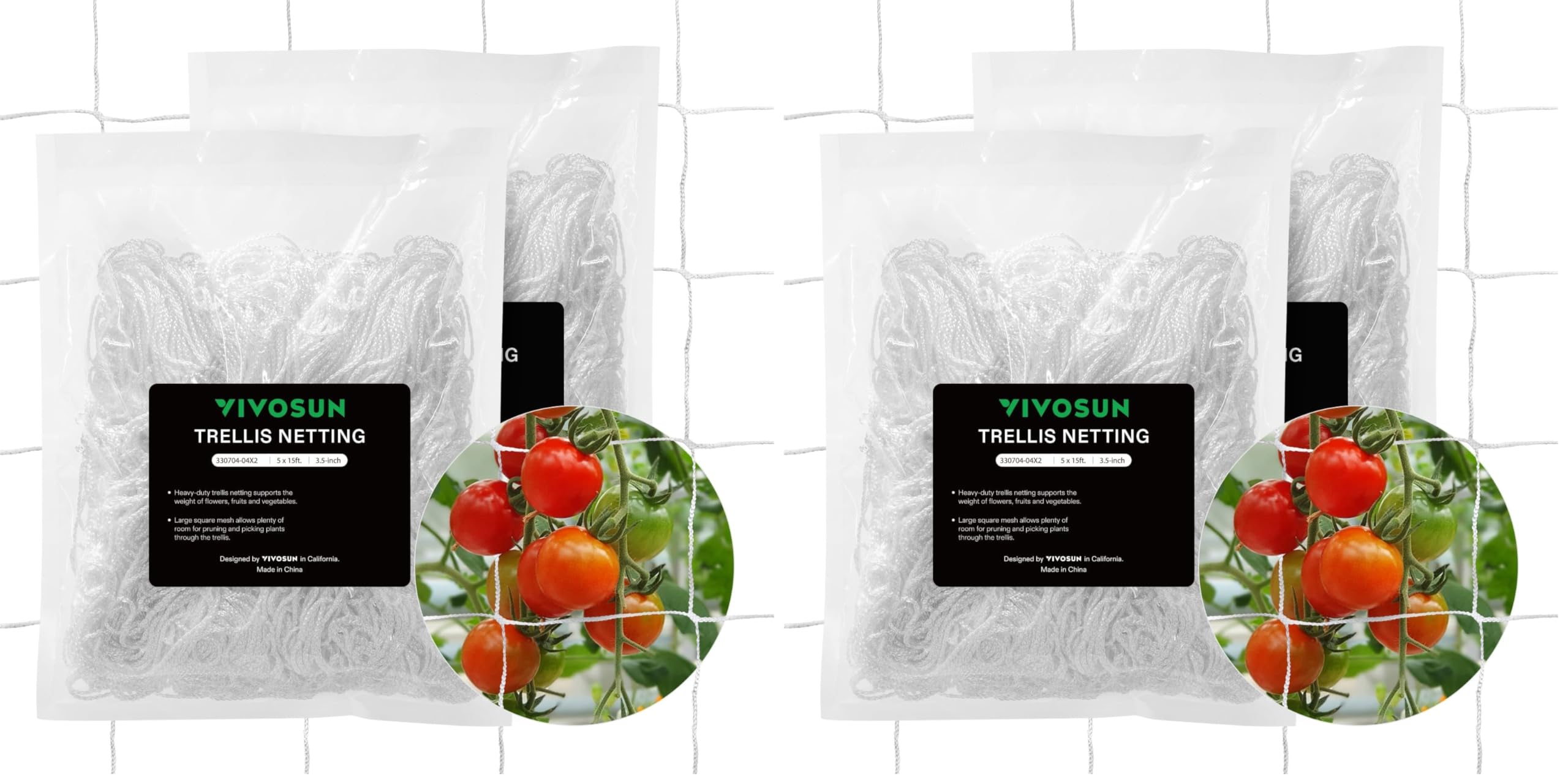VIVOSUN 5 x 15 ft. Plant Trellis Netting, Heavy-Duty Polyester Grow Net, Garden Trellis Netting with Square Mesh for Climbing Plants, Vegetables, Fruits, and Flowers, 4-Pack