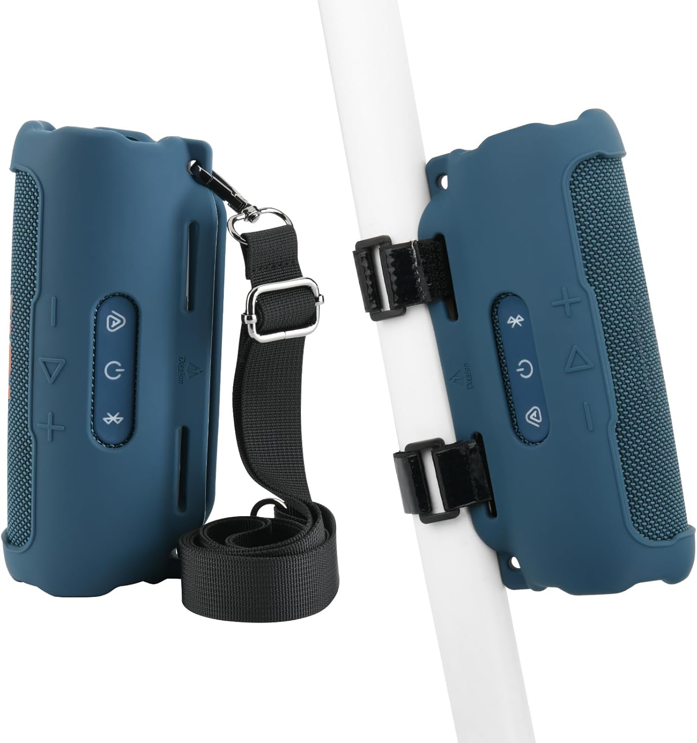 TXEsign Silicone Case Compatible with JBL Flip 7 Speaker, Shockproof Protective Cover Soft Skin Silicone Cover with Shoulder Strap and Hook and Loop Straps for Bike Golf Cart Rail Mounting (Dark Blue)
