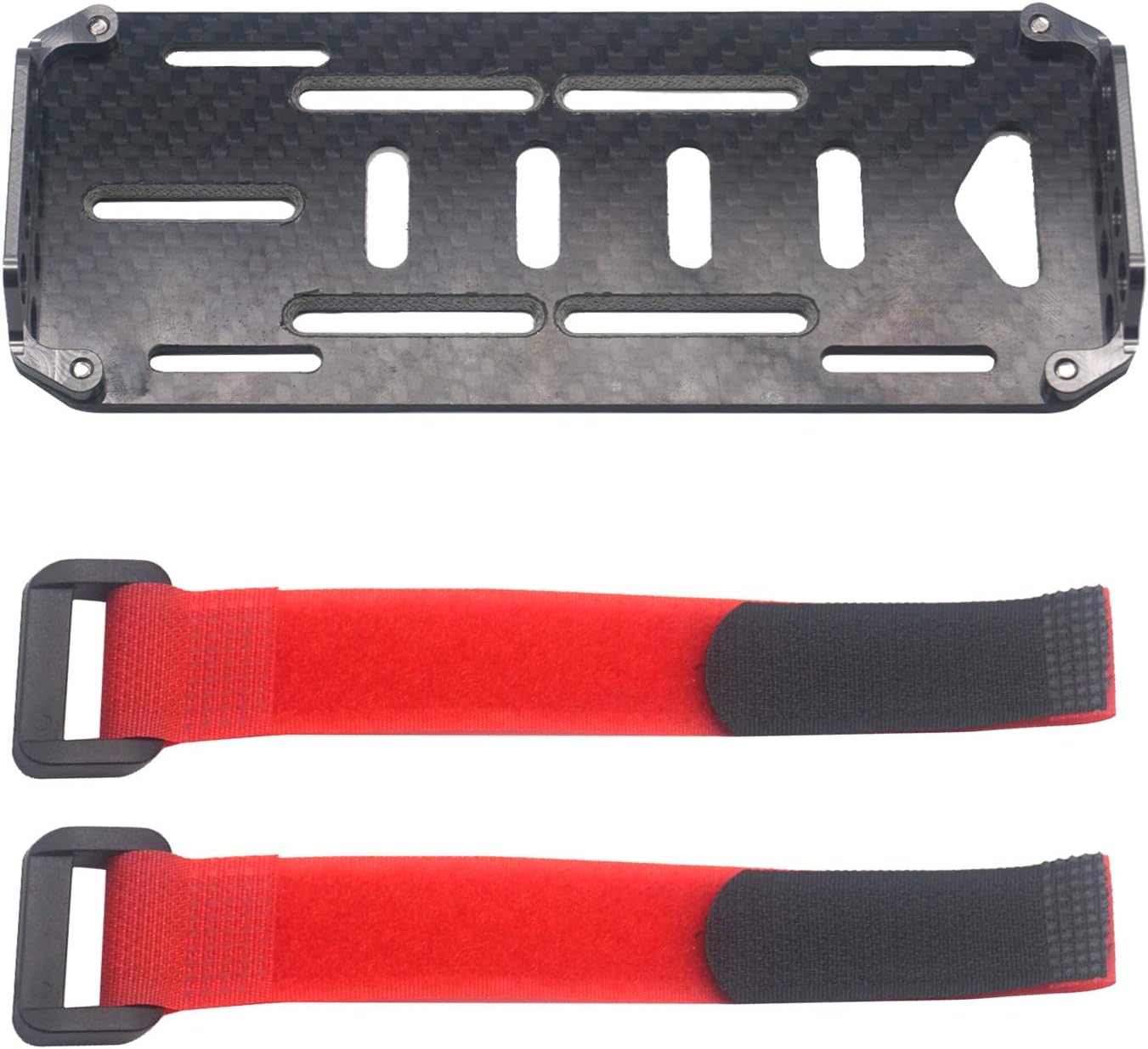 ShareGoo RC Car Battery Plate,Carbon Fiber Mounting Board with Strap Tie Compatible with Traxxas HSP Redcat RC4WD Axial SCX10 D90 HPI Tamiya CC01 1/10 RC Car Crawler