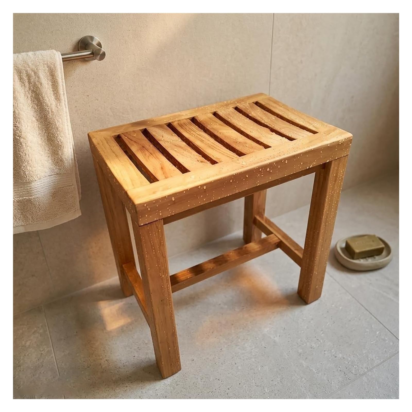 Genérico Taburete Ducha Teca,banqueta Baño Impermeable,Silla Ducha Personas Mayores Madera,Asiento Ducha Adulto 350 Libras,42 × 28 × 43cm