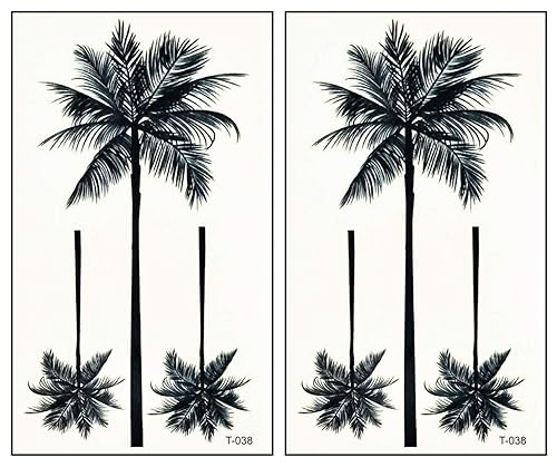 Mini tatuajes, 2 hojas de palmera de coco, árbol de playa, tatuaje temporal de dibujos animados para hombres, mujeres y niños, arte a la moda,