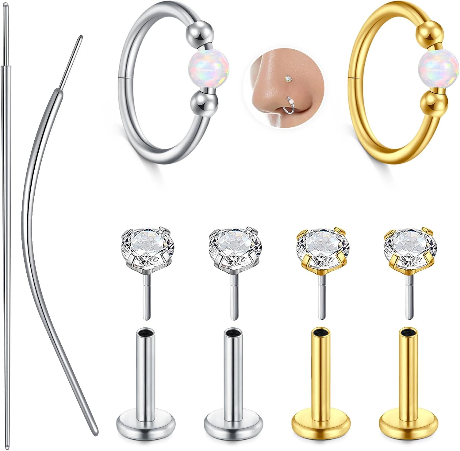 VCMART Nose Rings 18g 20g Nose Ring Surgical Steel Nose Studs Hoops Nose Piercings Jewelry Silver Gold