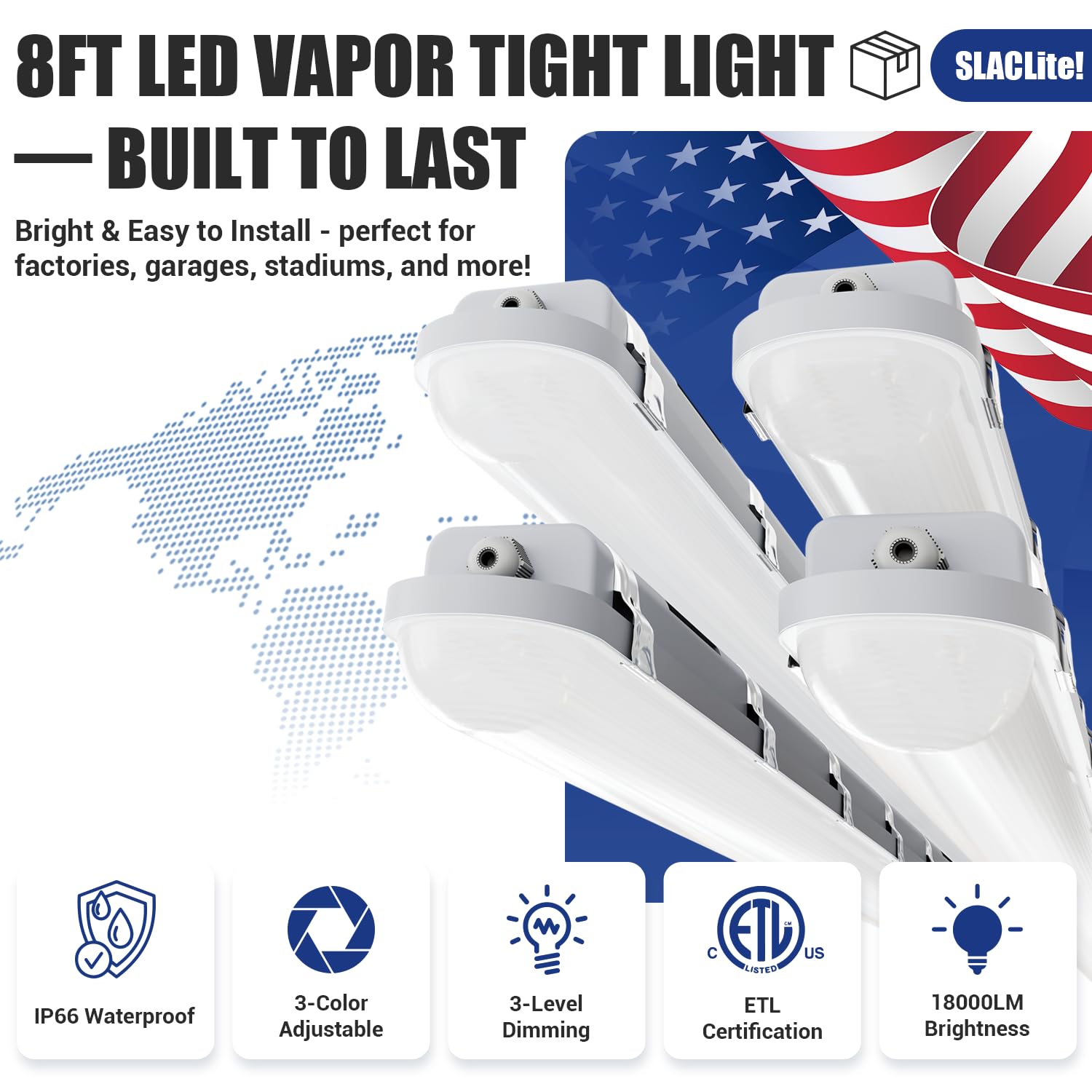 8FT LED Vapor Tight Light 120W 100W 80W 3 4 5000K CCT Selectable 18000lm 150W Eq IP66 Waterproof — view 2