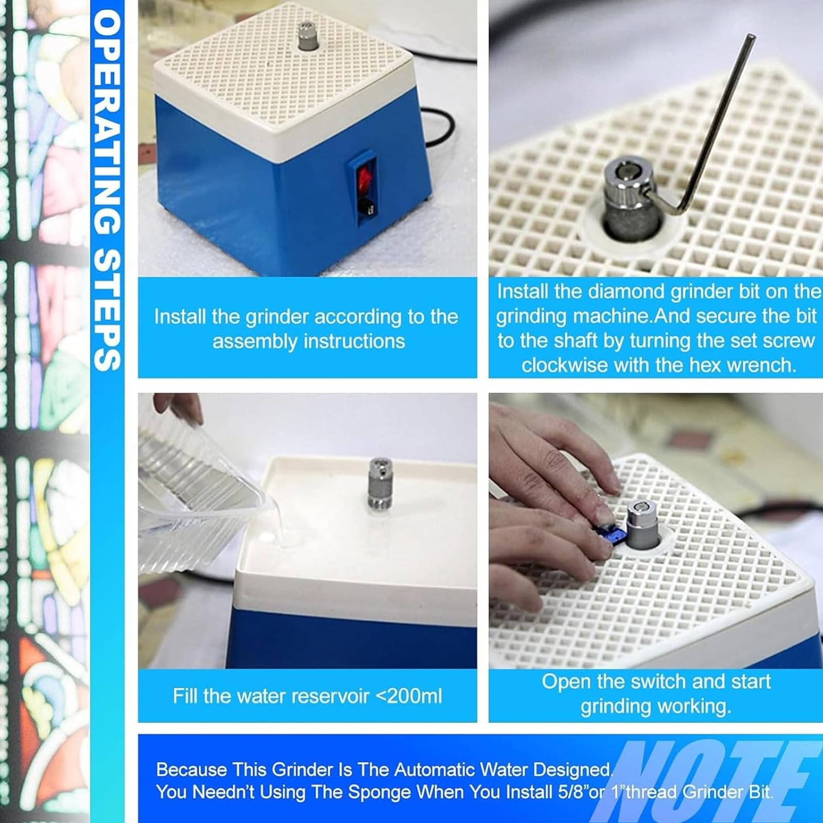 Stained Glass Starter Kit, Professionelle Glasschneider Werkzeuge Mit Glasschleifmaschine, Lötkolben Set, Glasschleifmaschine Für DIY Mosaik, Kunst, Schmuck, Keramik & Hobbyprojekte blue