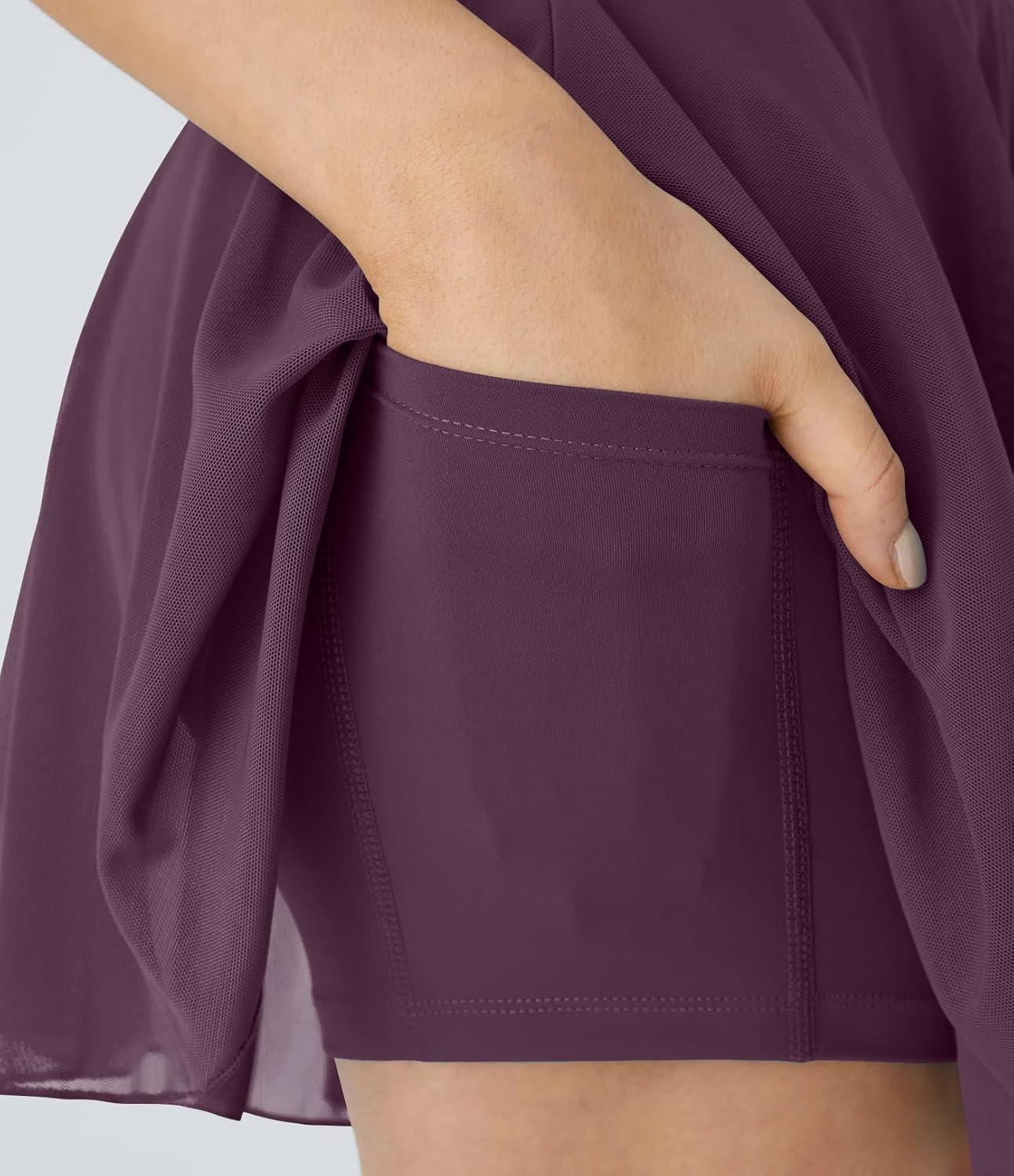 OOQ Women Skirts 2 Pack 2 in 1 Flowy Mesh High-Waisted Basic Versatile Casual Mini Flare Skirt with Pockets - Image 4