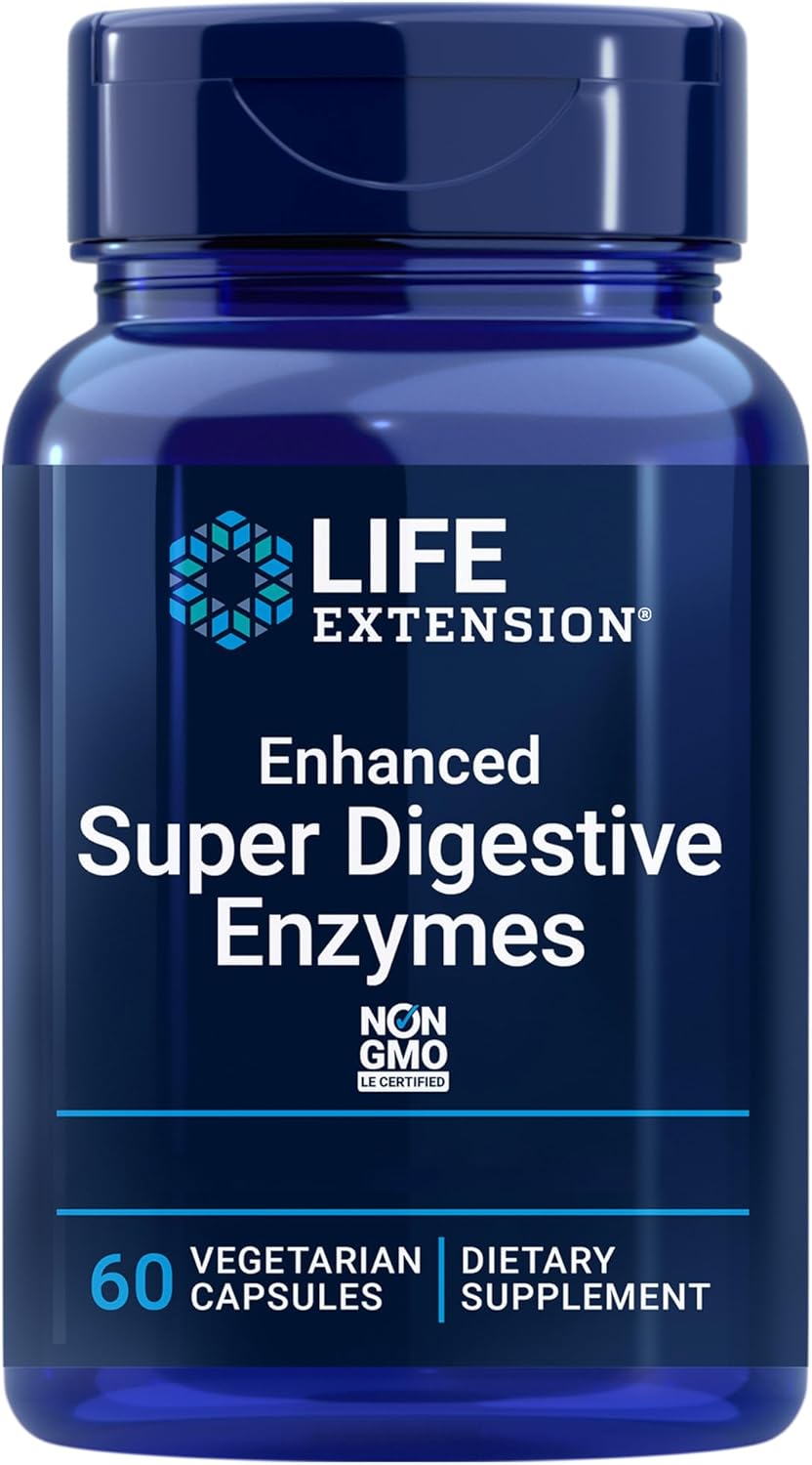 Life Extension, Enhanced Super Digestive Enzymes, High Dose, 60 Vegetarian Capsules, Non GMO